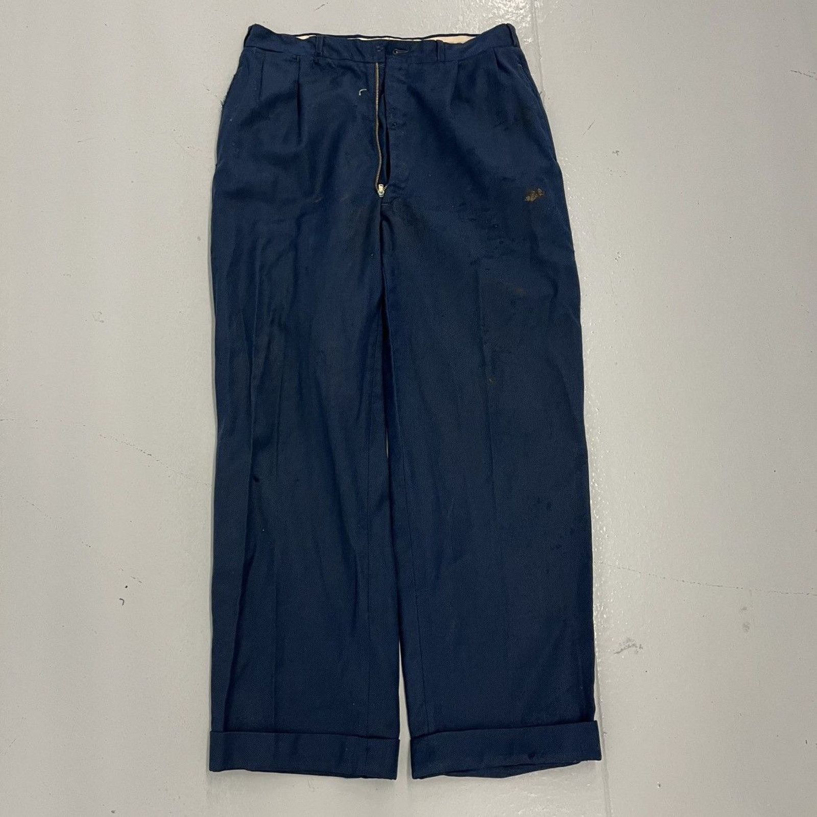 Other Vintage 40s Blue Wool Wide Leg Distressed Trousers 31x29 Size US 31 - 1 Thumbnail