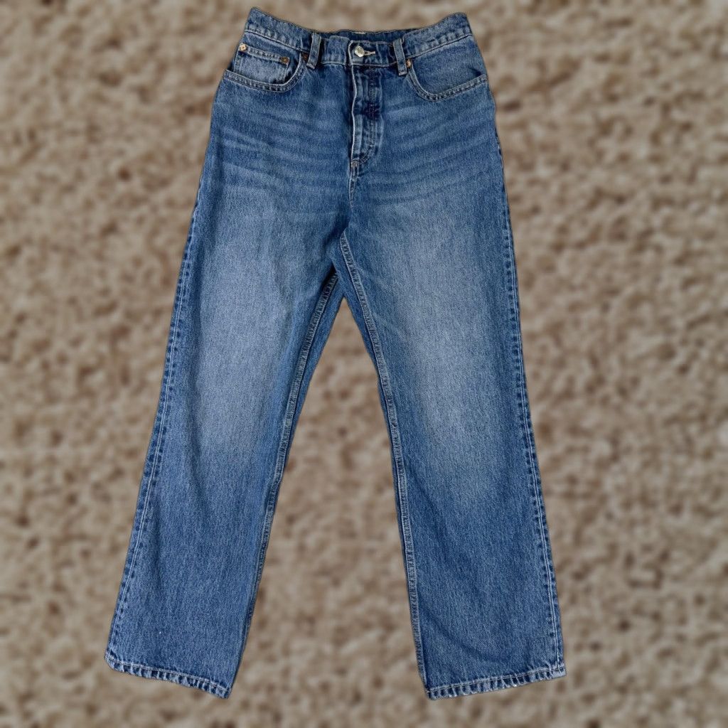 Zara Zara Jeans Women Blue Denim 25x27 High Rise Straight Leg Cotton Stretch Vintage No Size 42" / US 20 - 1 Thumbnail