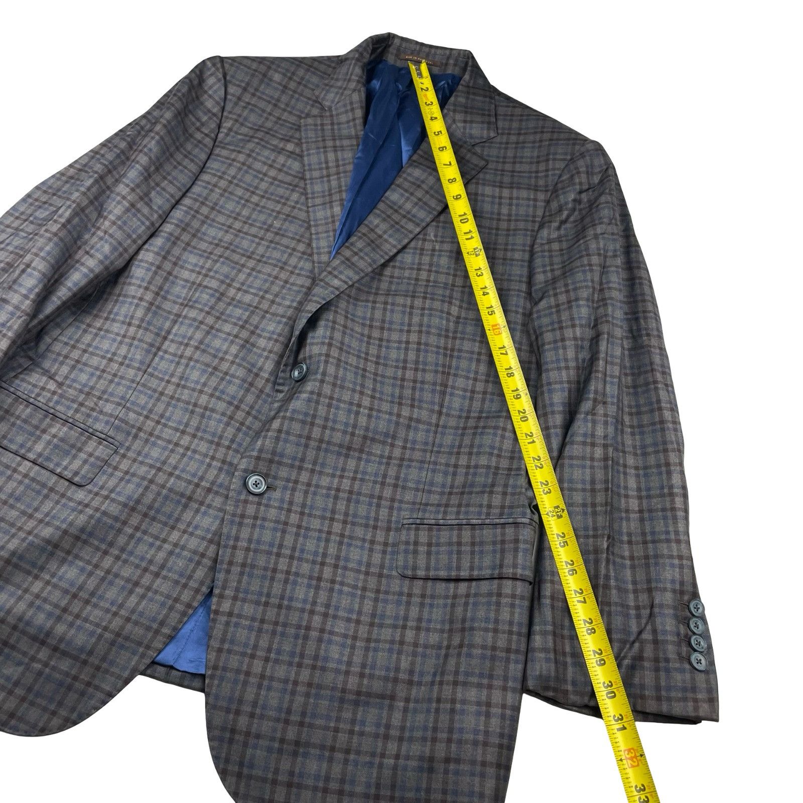 J.Hilburn J.Hilburn Men's Bespoke 100% Wool 2-Button Blazer Brown/Blue Size 46S - 10 Thumbnail