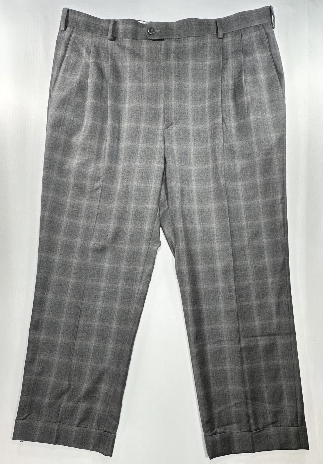 Zanella Zanella Bennett Pleated Checked Wool Pants Gray Mens 40/28 Size US 40 / EU 56 - 1 Thumbnail