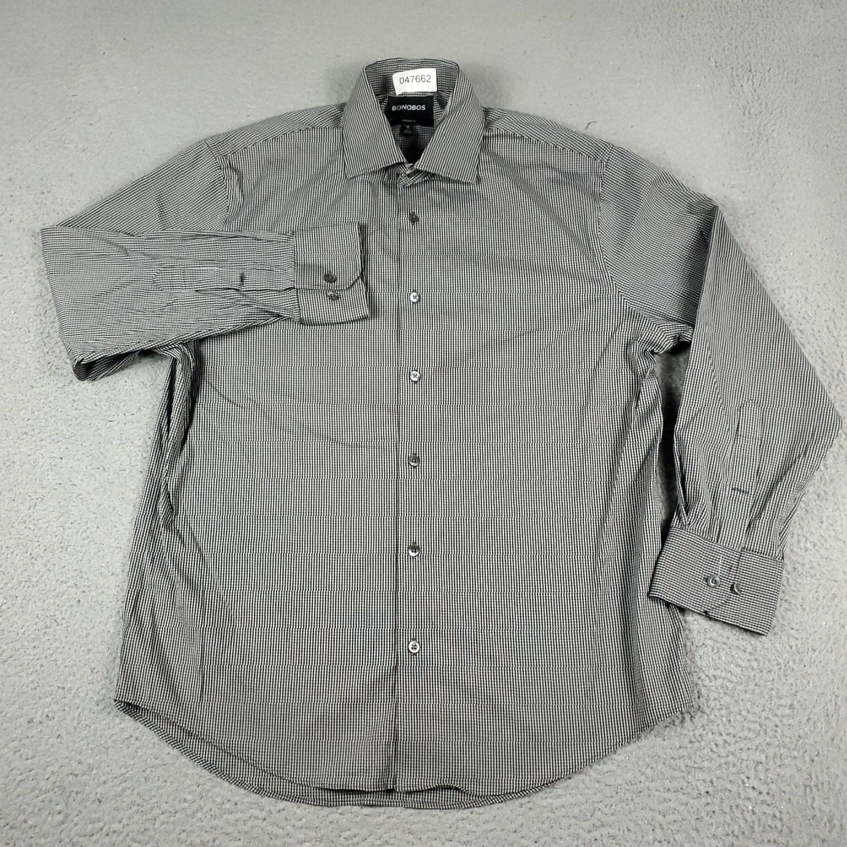 Bonobos Bonobos Shirt Mens Size 16 Gray Check Dress Button Up Long Sleeve Non-Iron Cotton Size 42R - 2 Thumbnail
