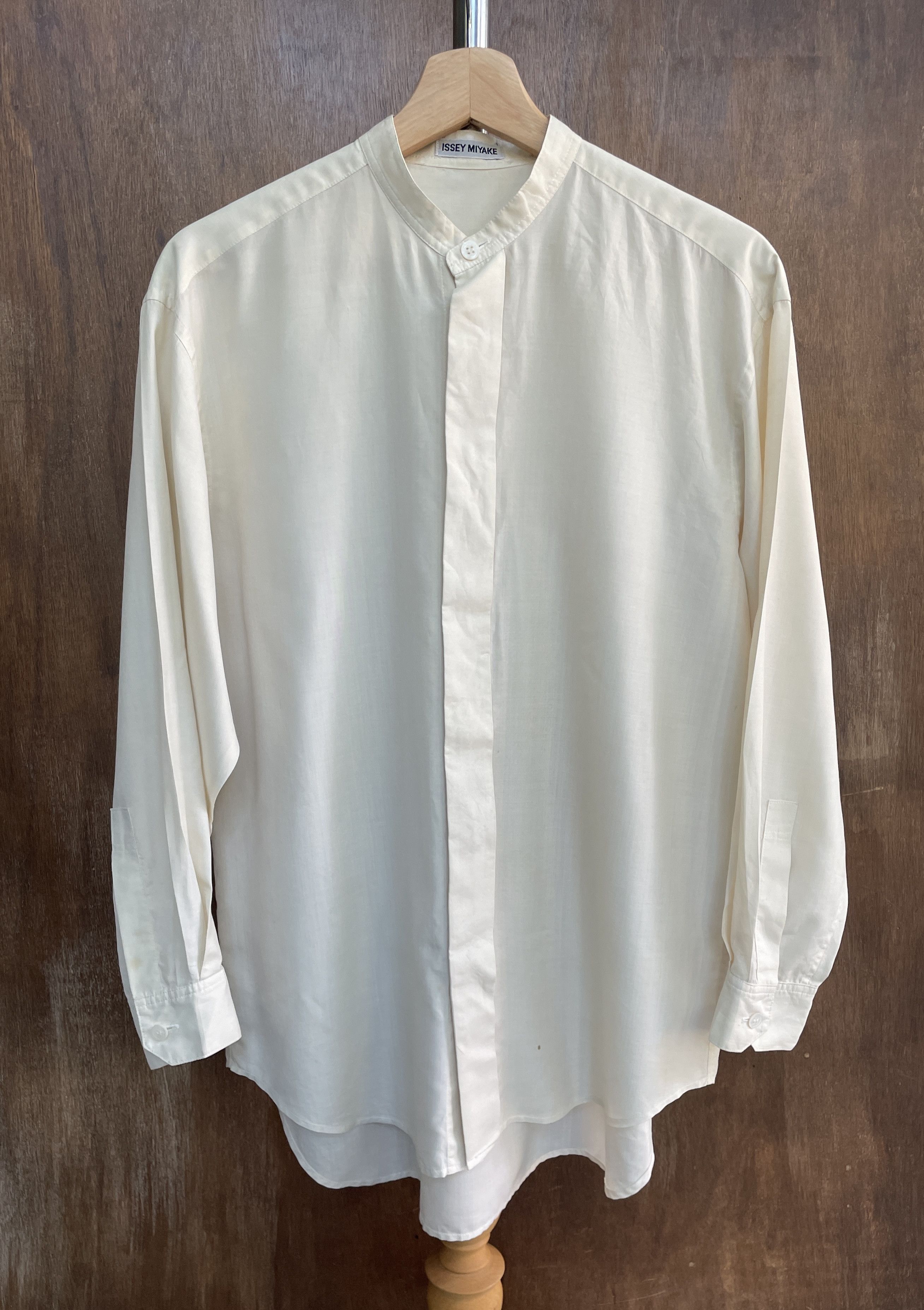 ISSEY MIYAKE Chinese Collar Rayon Beige Shirt