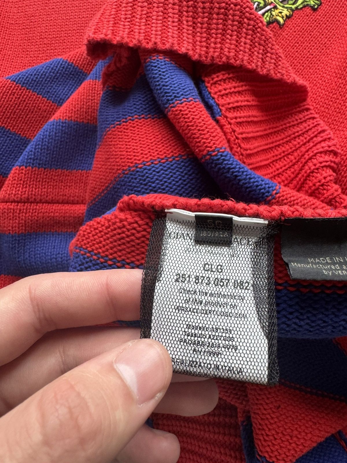 Versace Versace Striped Red Men’s 50 Size Cotton Knited Sweatshirt Sweater Pullover Size US L / EU 52-54 / 3 - 11 Thumbnail