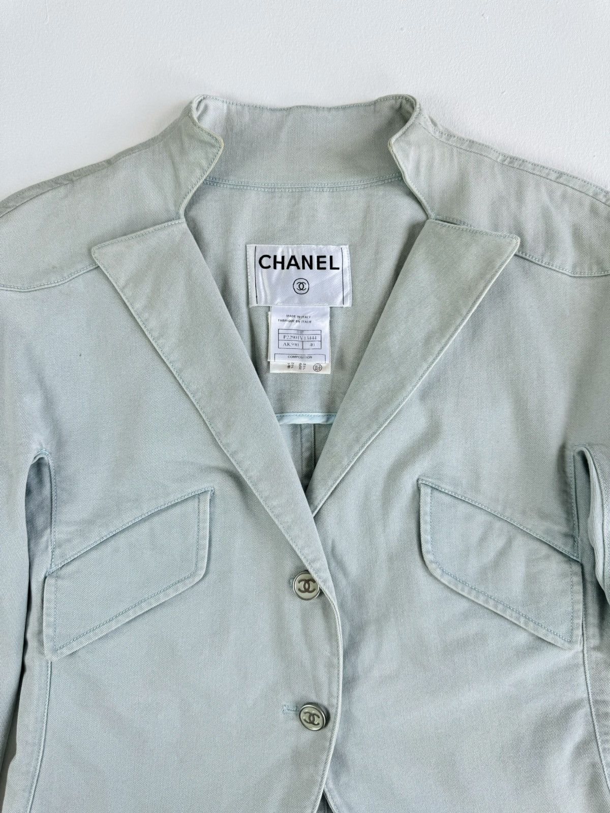 Chanel Chanel P22901 Cocomark Denim Cotton Jacket WomenLight Blue Size S / US 4 / IT 40 - 7 Thumbnail