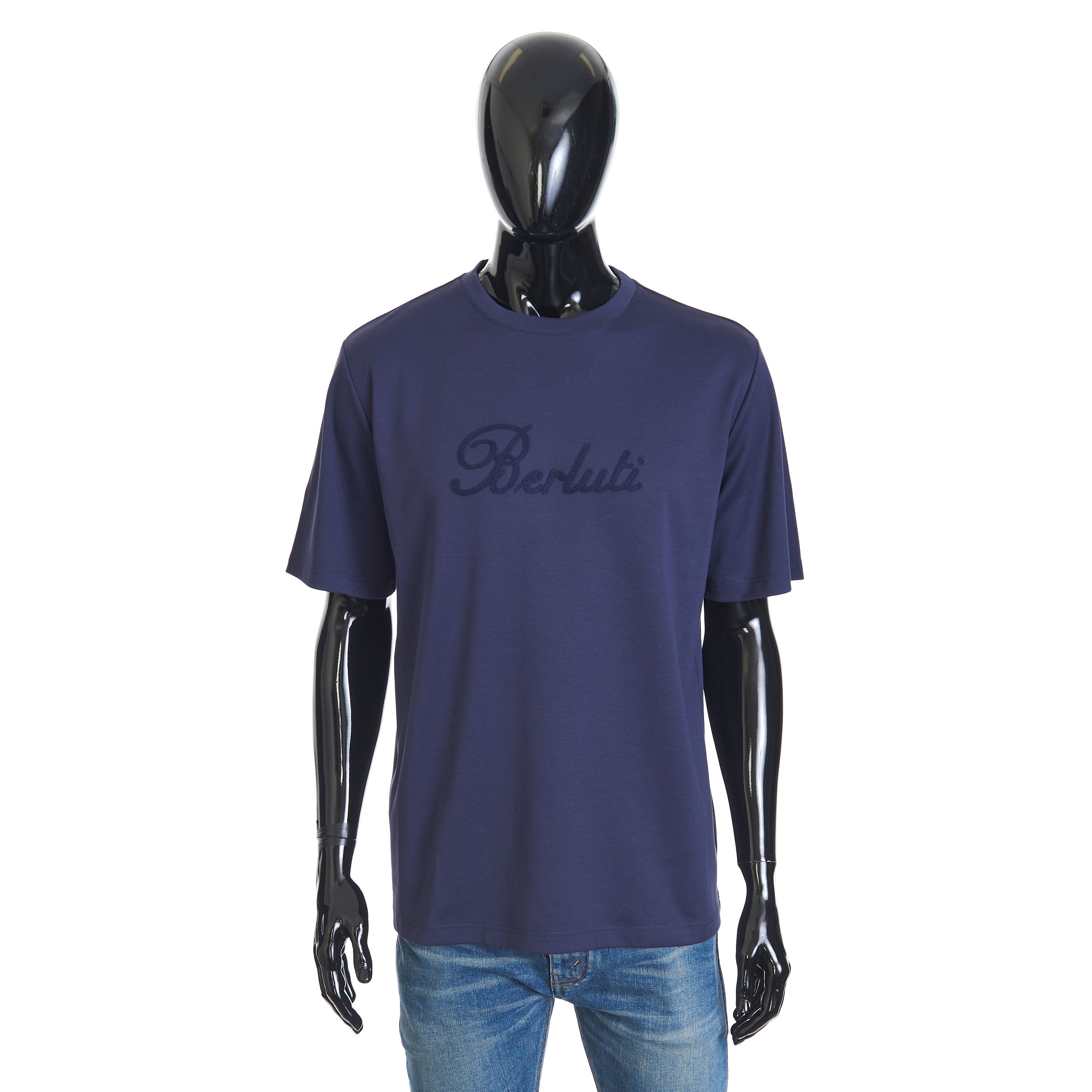 Berluti Oversized Logo Embroidery T-Shirt In Ink Blue Cotton Size US M / EU 48-50 / 2 - 1 Thumbnail