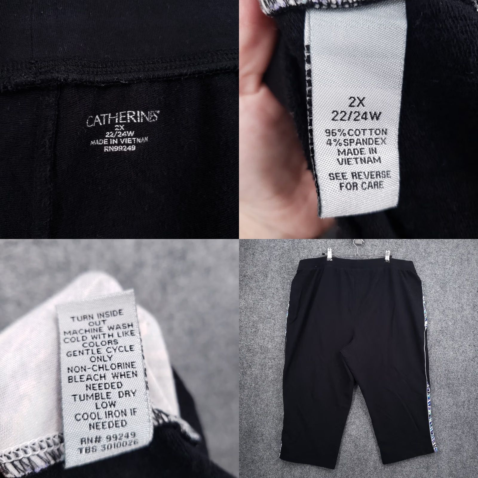 Vintage Catherines Pants Womens 2X Black Capri Plus Abstract Athletic Relaxed Stretch Size 40" / US 18 - 8 Thumbnail