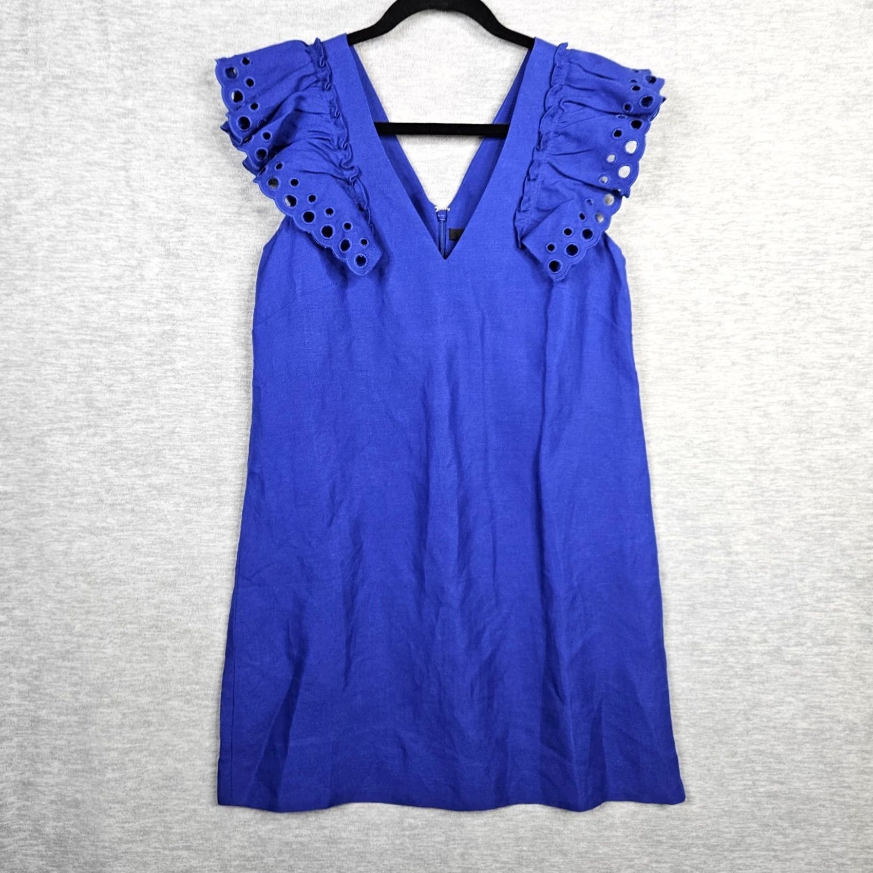 J.Crew J.CREW Collection Women's Blue Ruffle Shoulder V-neck Petite Dress Size 6 NEW Size M / US 6-8 / IT 42-44 - 2 Thumbnail