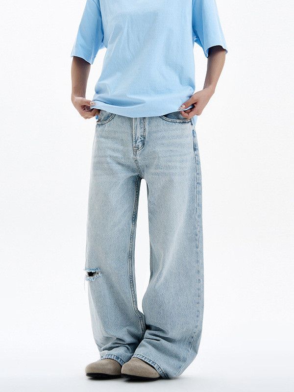 Jean Men's Loose High-Street Wide-Leg Casual Distressed Jeans Size US 32 / EU 48 - 3 Thumbnail