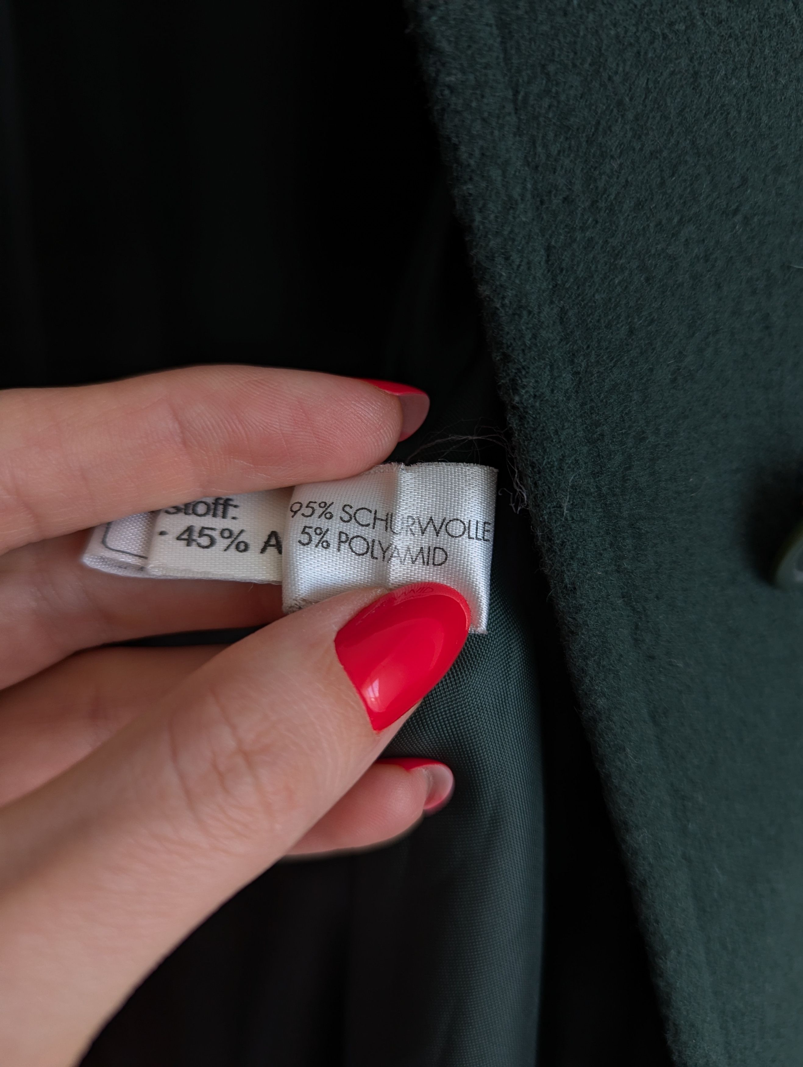 Other Virgin Wool Dark Green Coat Vintage Germany Size XL / US 12-14 / IT 48-50 - 12 Thumbnail