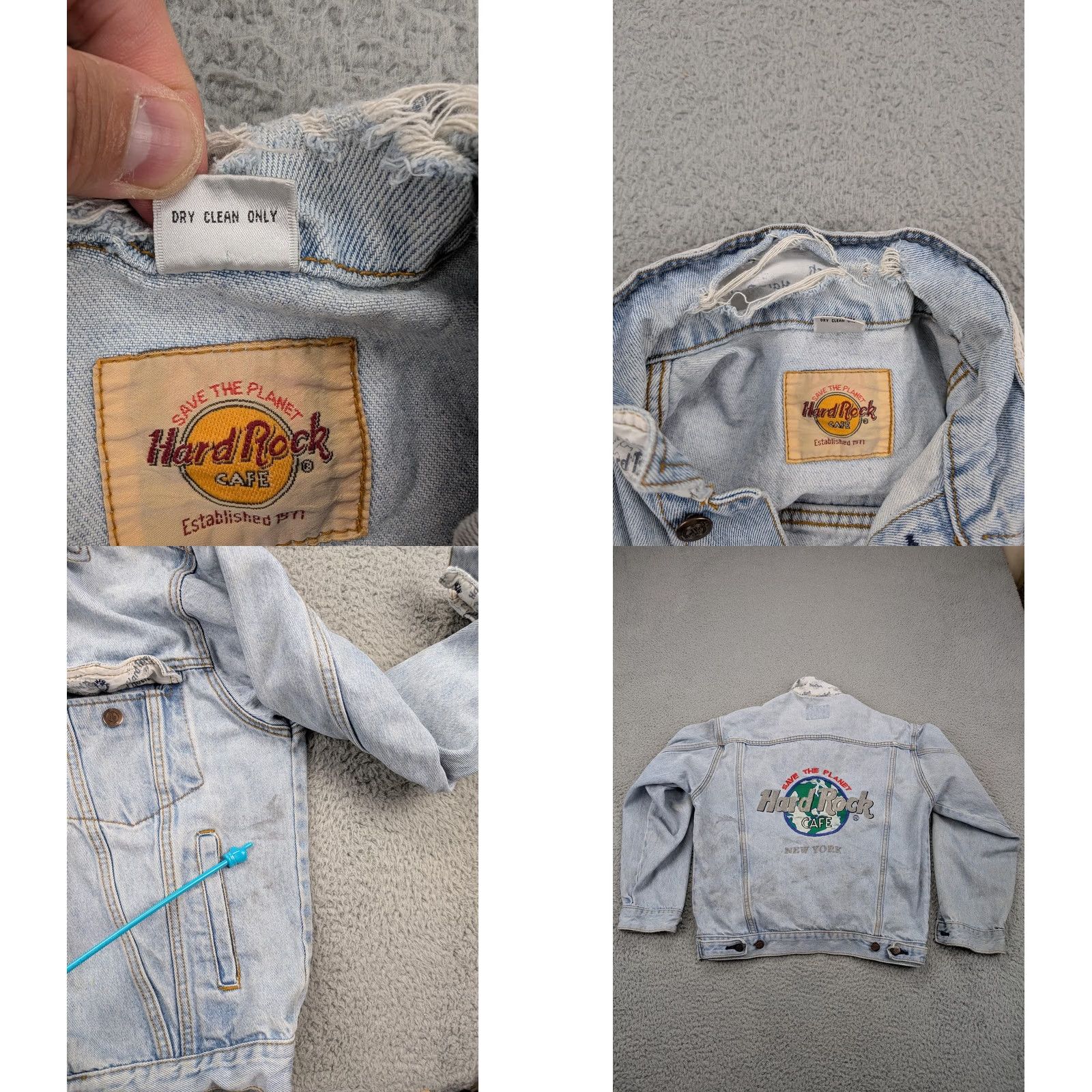 Hard Rock Cafe VINTAGE Hard Rock Cafe Jacket Womens Small Denim Embroidered New York 90s Grunge Jacket Womens Small Denim Embroidered New York 90s Grunge Size S / US 4 / IT 40 - 9 Thumbnail