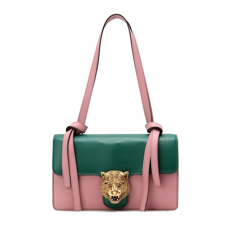 Gucci GUCCI Animalier Tiger Head Claps Pink Green Calfskin Leather Bag Size ONE SIZE - 1 Thumbnail