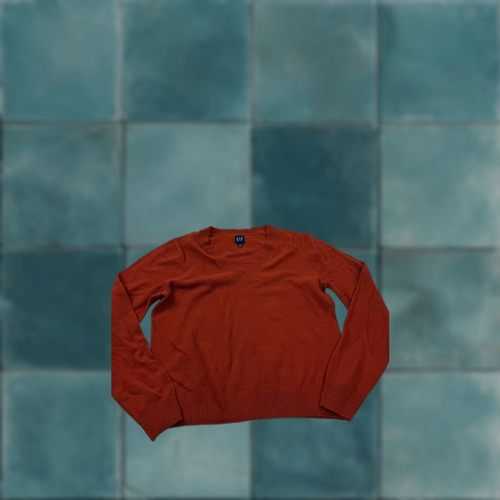 Gap Gap Mens LT Tall Orange V-Neck Cotton Blend Knit Pullover Sweater Casual Shirt? Size US L / EU 52-54 / 3 - 1 Thumbnail