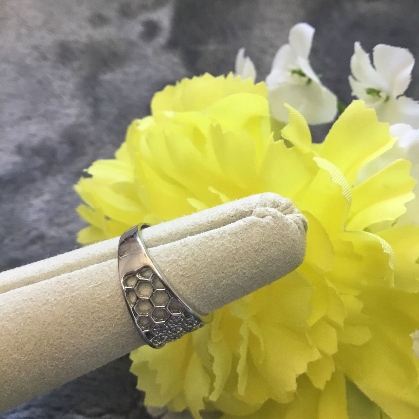 Other Sterling Silver Honeycomb Bee Crystals Ring Size ONE SIZE - 5 Thumbnail