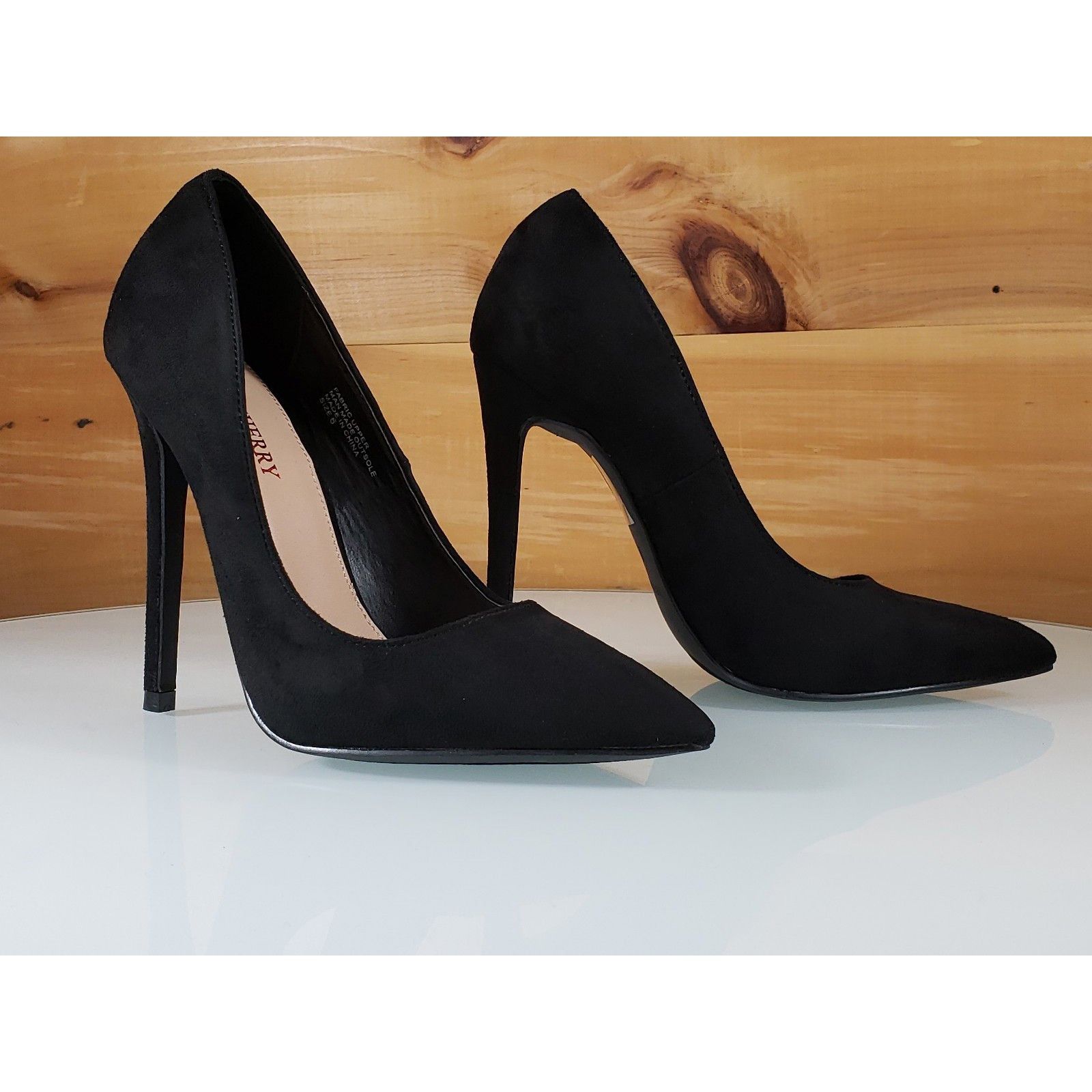 Other Red Cherry Soft Black Vegan Suede Pointy Toe Pump Shoe 4.5" Size US 6 / IT 36 - 3 Thumbnail