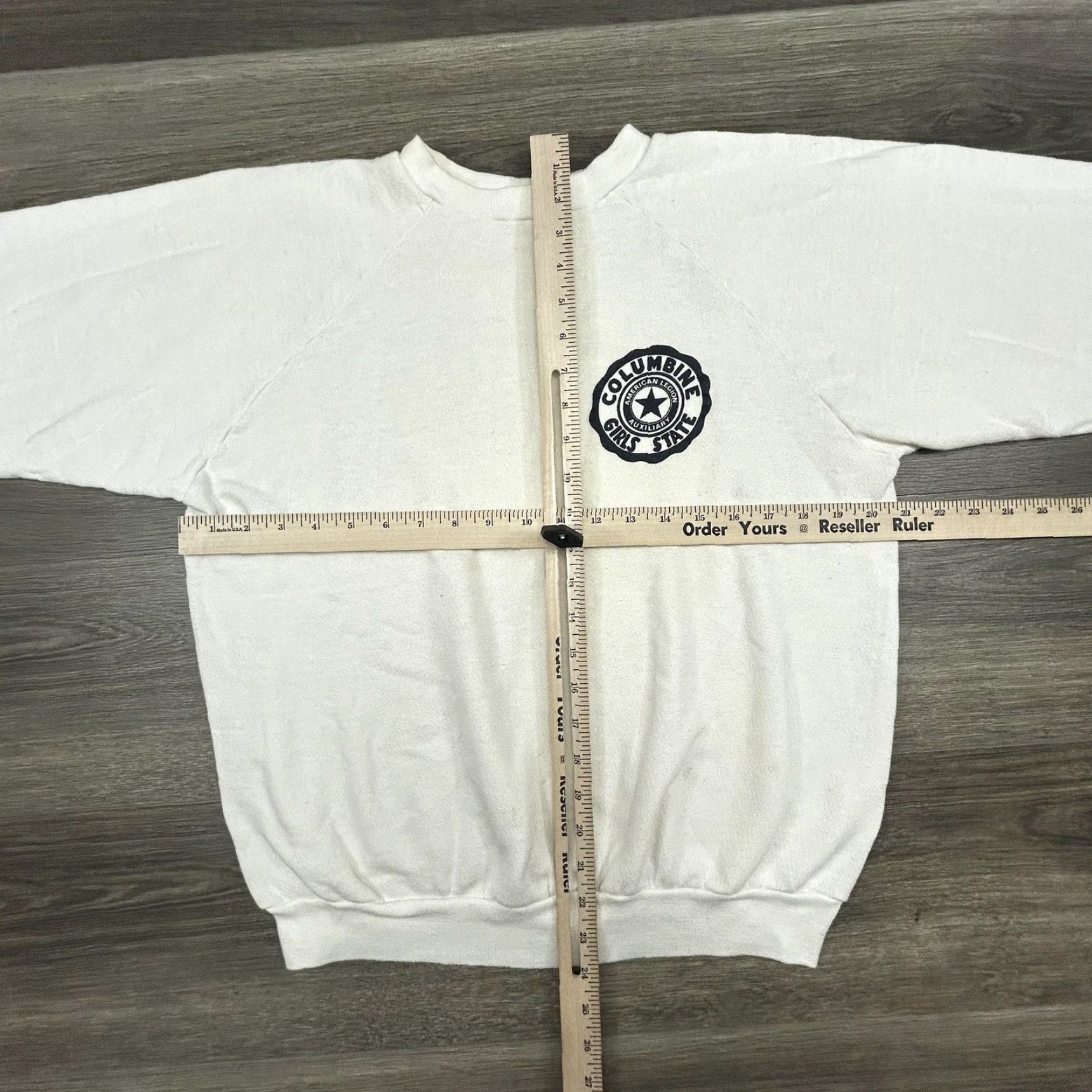 Hanes VINTAGE Columbine Girls State American Legion Sweatshirt Womens M White Pullover Crew Neck Raglan Sleeve Fall 90s Casual Graphic Print Logos Size M / US 6-8 / IT 42-44 - 7 Thumbnail
