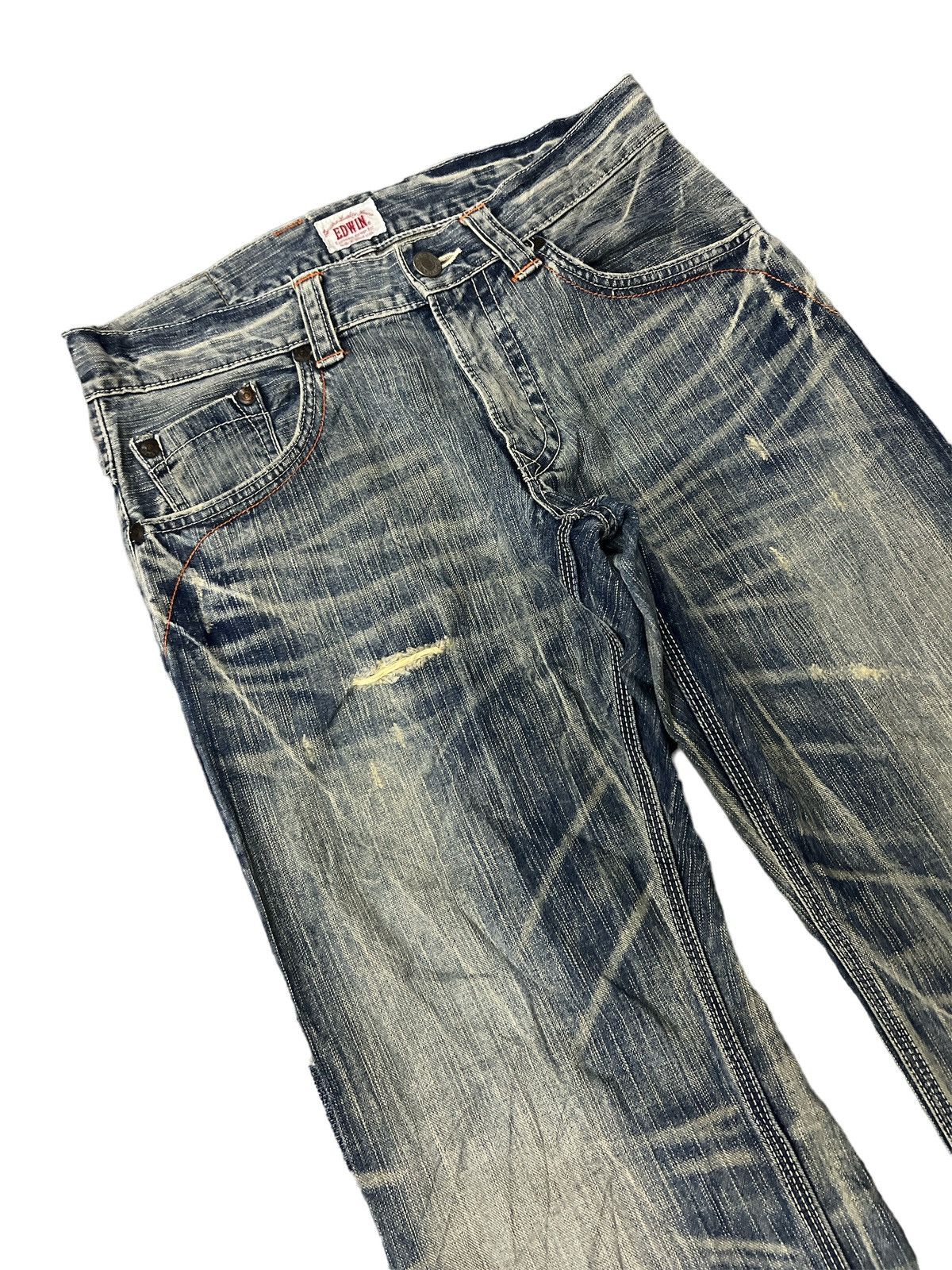 Japanese Brand × Vintage THRASHED EDWIN XV DISTRESSED DENIM PANT Size US 32 / EU 48 - 6 Thumbnail
