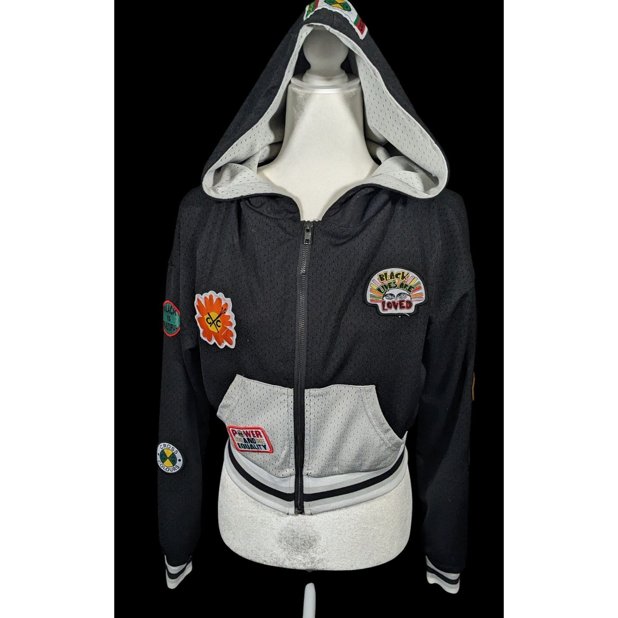Cross Colours Black Pride Patch Black And Grey Zip Up Hoodie