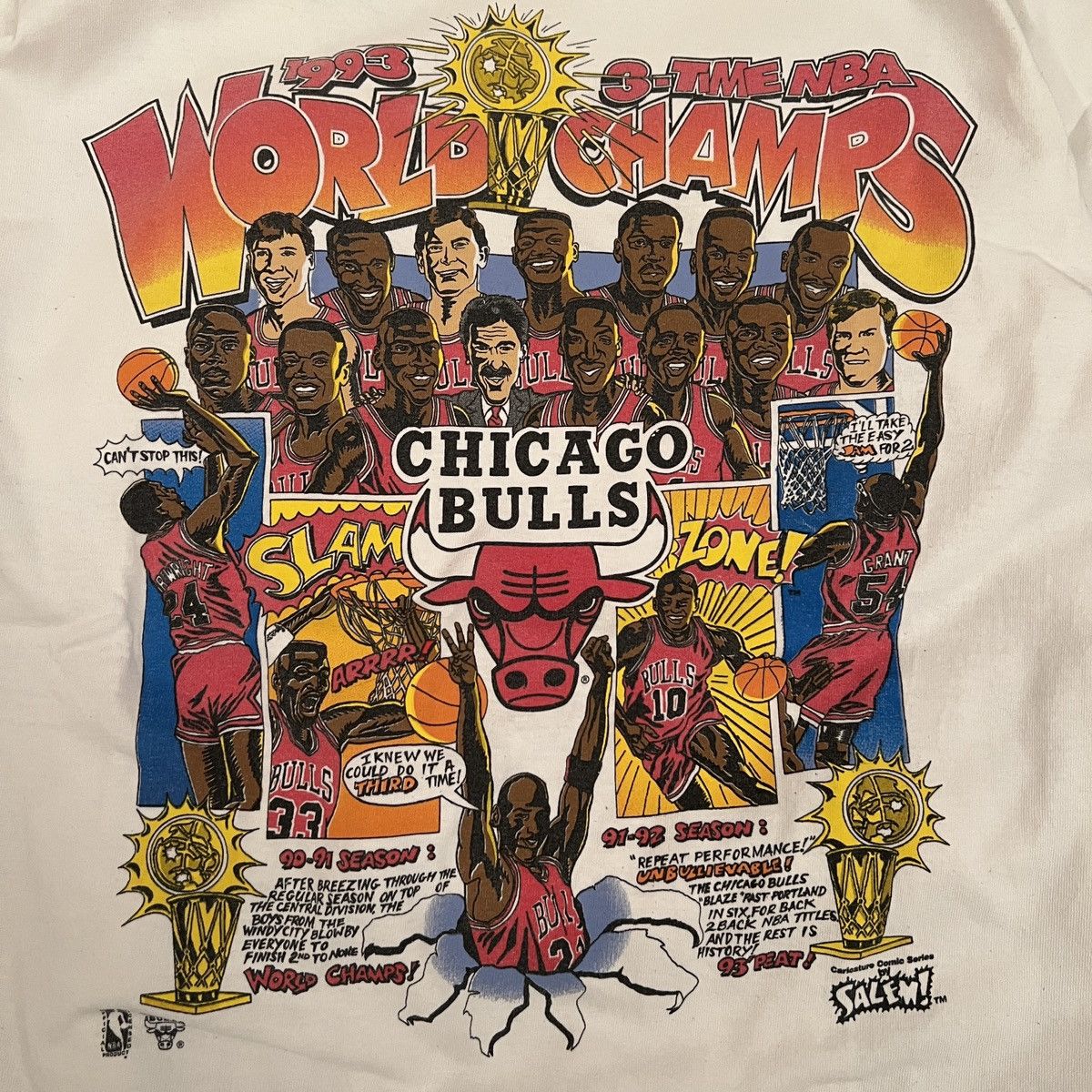 NBA × Salem Sportswear × Vintage Vintage Chicago Bulls NBA World Champions 1993 3-peat Size US XL / EU 56 / 4 - 2 Thumbnail