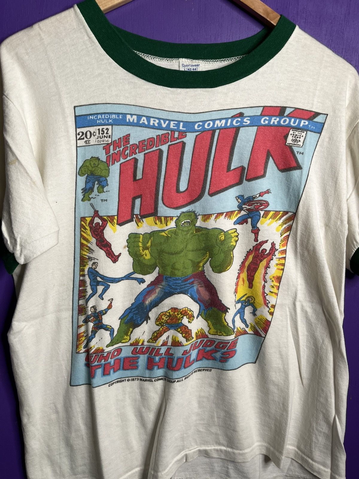 Marvel Comics × Vintage Vintage 1973 Marvel comics incredible Hulk ringer tee Size US M / EU 48-50 / 2 - 3 Thumbnail