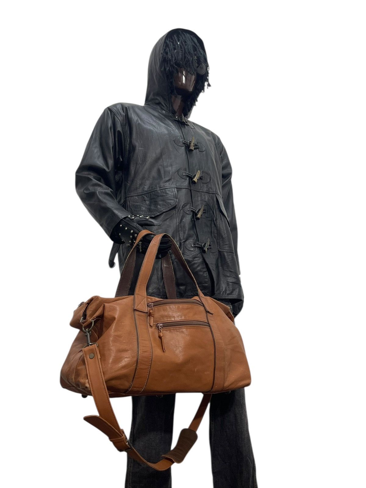 Leather Real Leather Patina Vtg Unknown Japan Duffle Travel Bag 9🟩 Size ONE SIZE - 5 Thumbnail