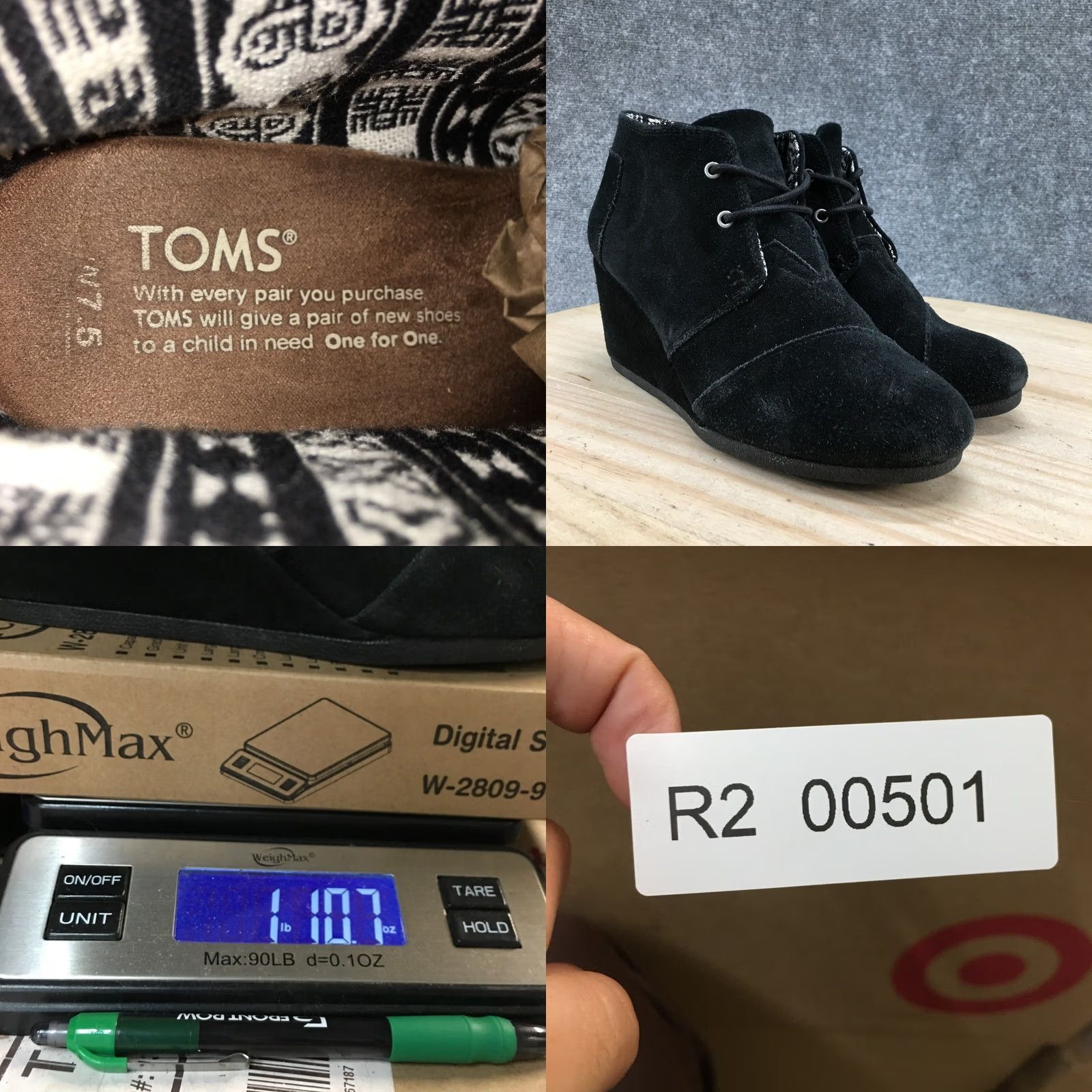 Toms TOMS Boots Womens 7.5 Desert Wedge Ankle Bootie Black Suede Lace Up Bootie Size US 8 / IT 38 - 10 Thumbnail