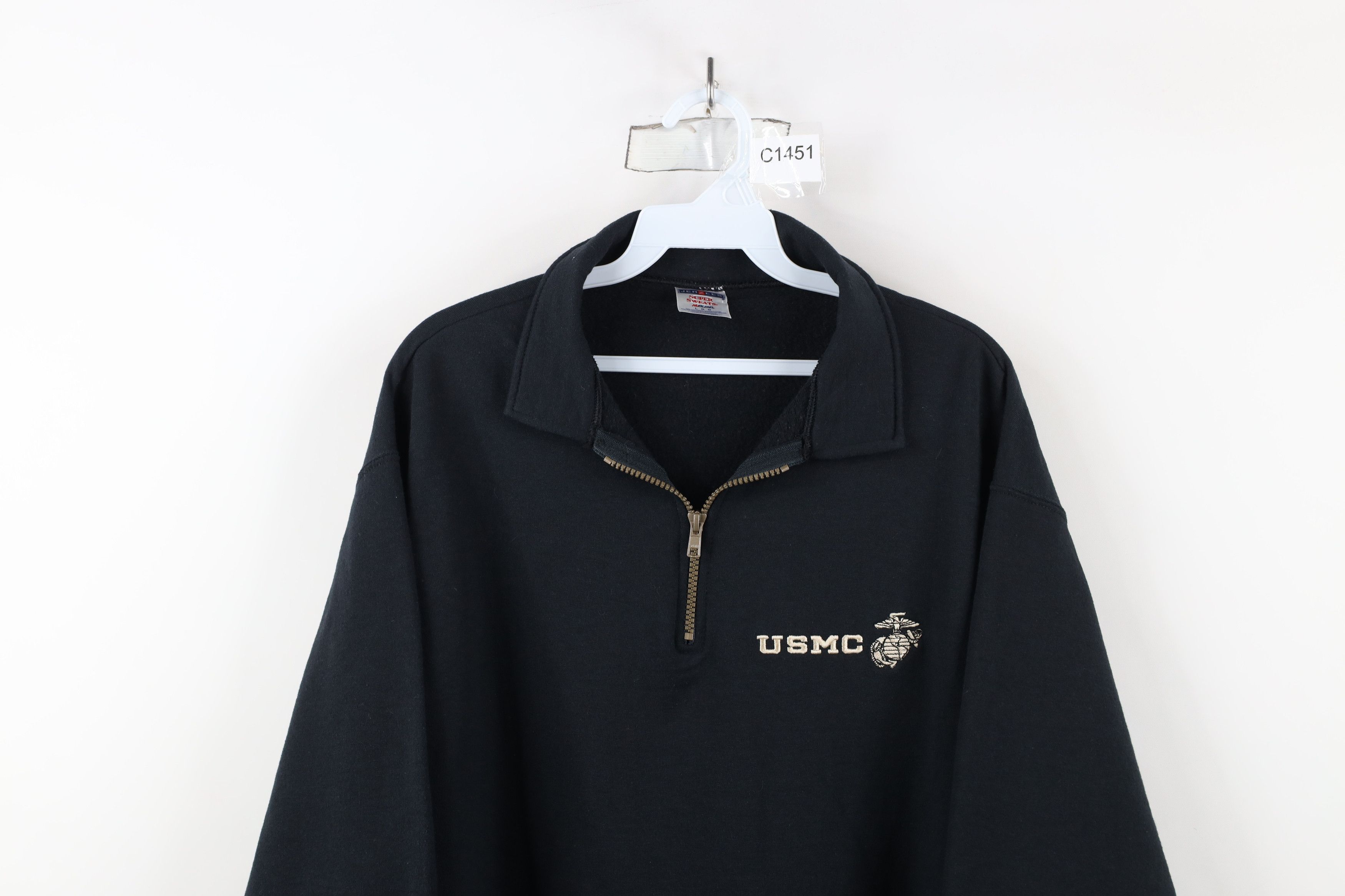 Vintage Vintage 90s United State Marine Corps Half Zip Sweatshirt Size US L / EU 52-54 / 3 - 2 Thumbnail
