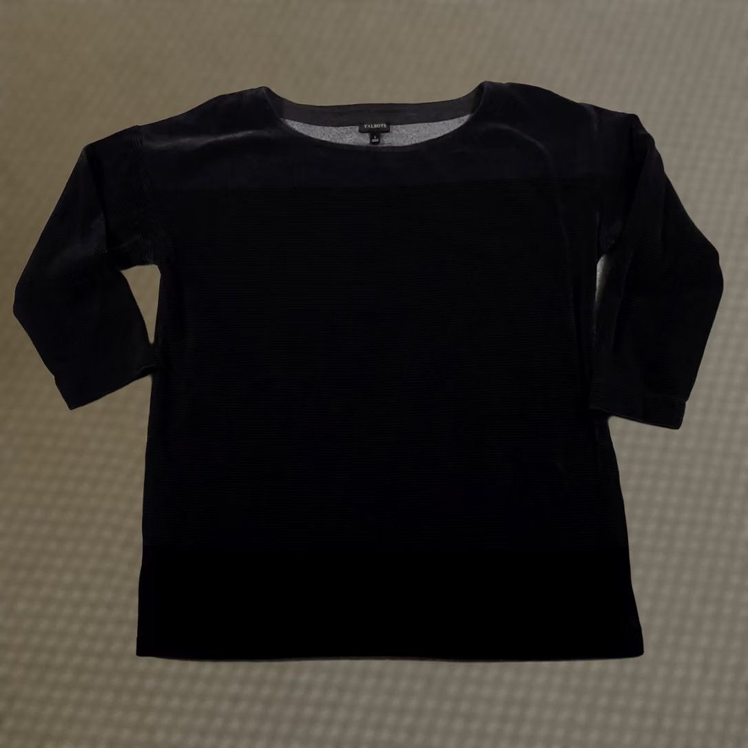 Talbots Talbots Shirt Women's Large Black Boat Neck Striped Velour 3/4 Sleeve Casual Size L / US 10 / IT 46 - 1 Thumbnail