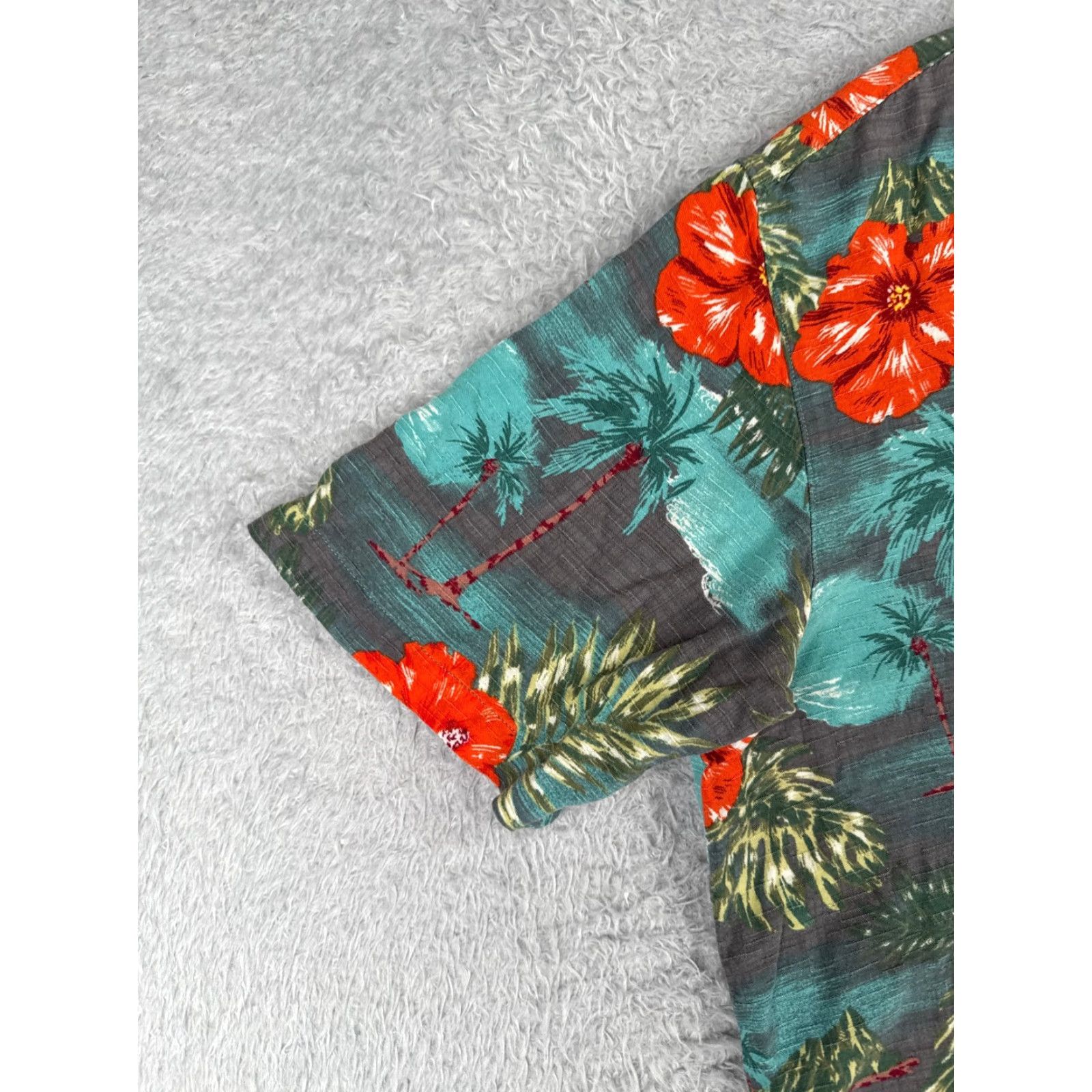 George George Button-Up Shirt Men Large Gray Blue Red Floral Palm Hawaiian 100% Rayon Read Size US L / EU 52-54 / 3 - 3 Thumbnail