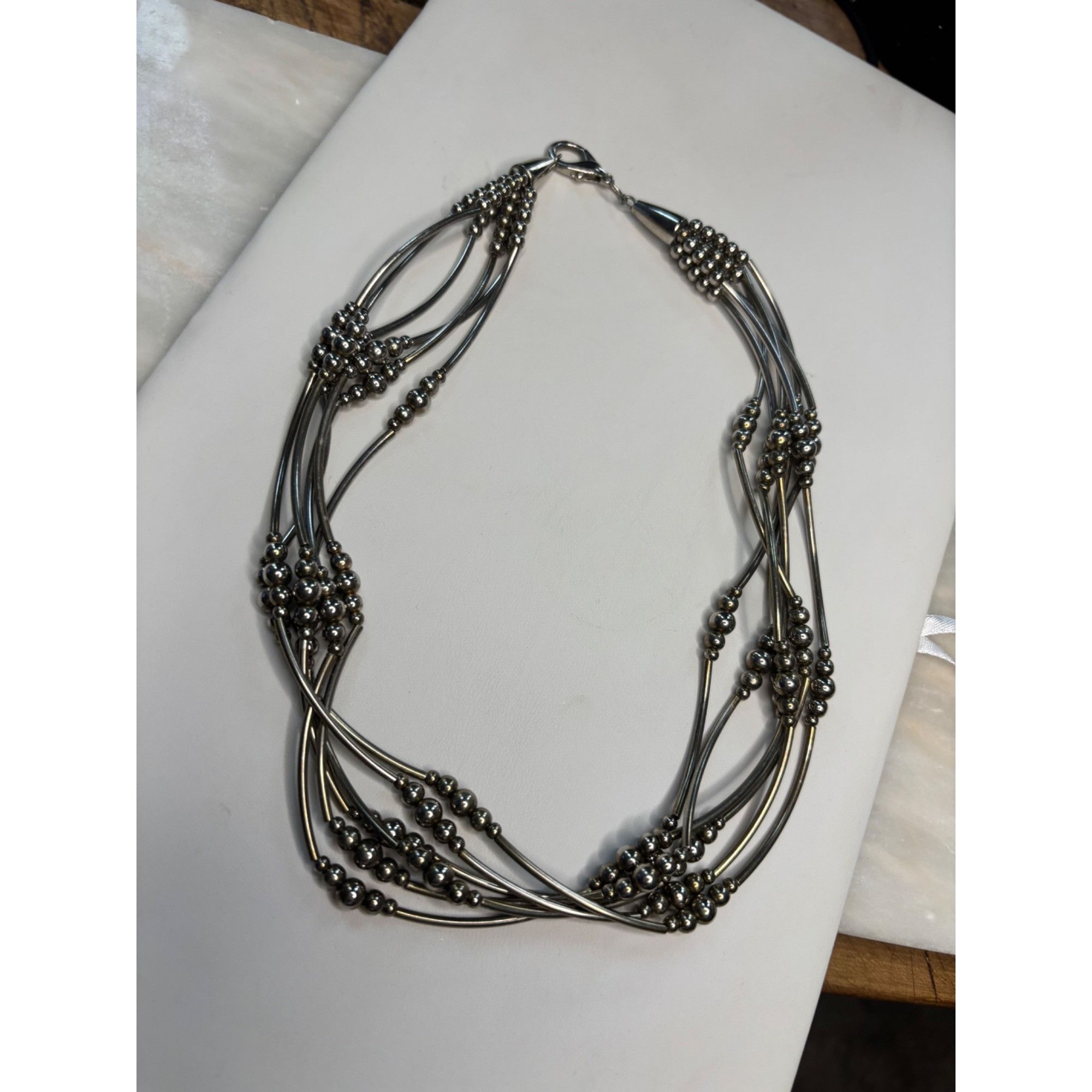 Other Twisted Multi-Strand Silver Beaded Necklace With Lobster Cla Size ONE SIZE - 7 Thumbnail