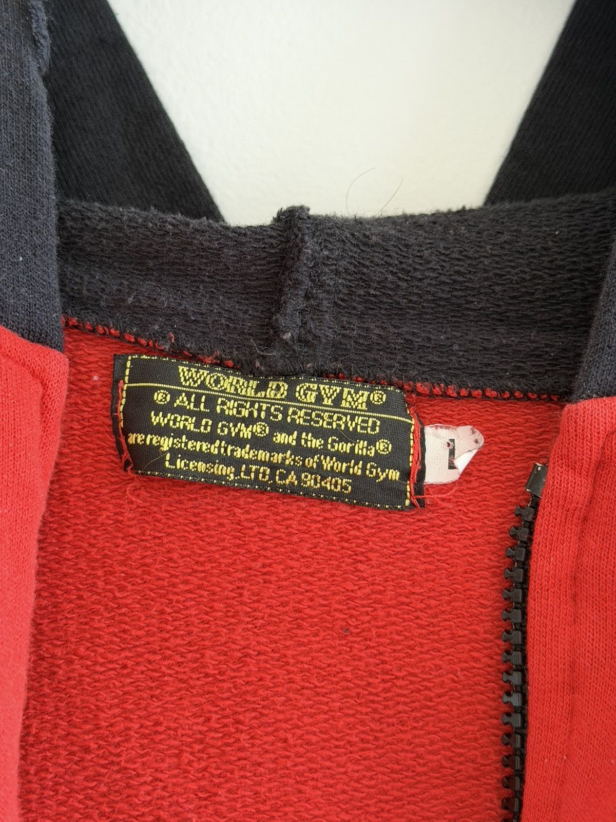 Vintage *RARE* 1980s WORLD GYM TWO-TONE GORILLA BODYBUILDING HOODIE Size US XL / EU 56 / 4 - 5 Thumbnail