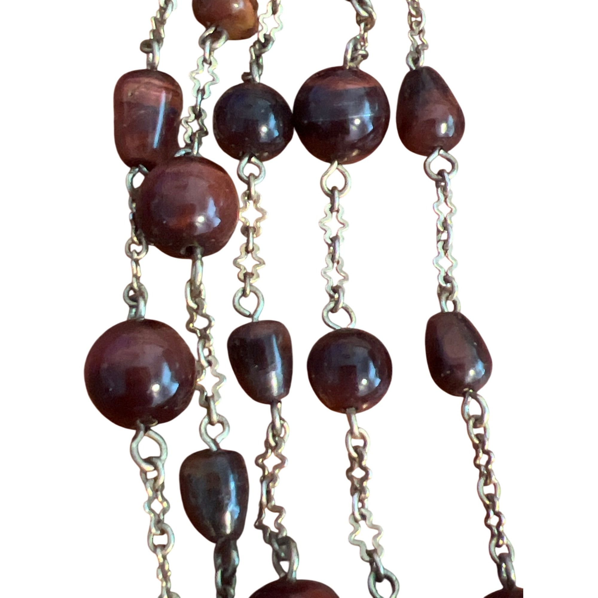 Other Vintage Multi Strand Beaded Necklace Brown Red Cat Eye Beads Size ONE SIZE - 3 Thumbnail