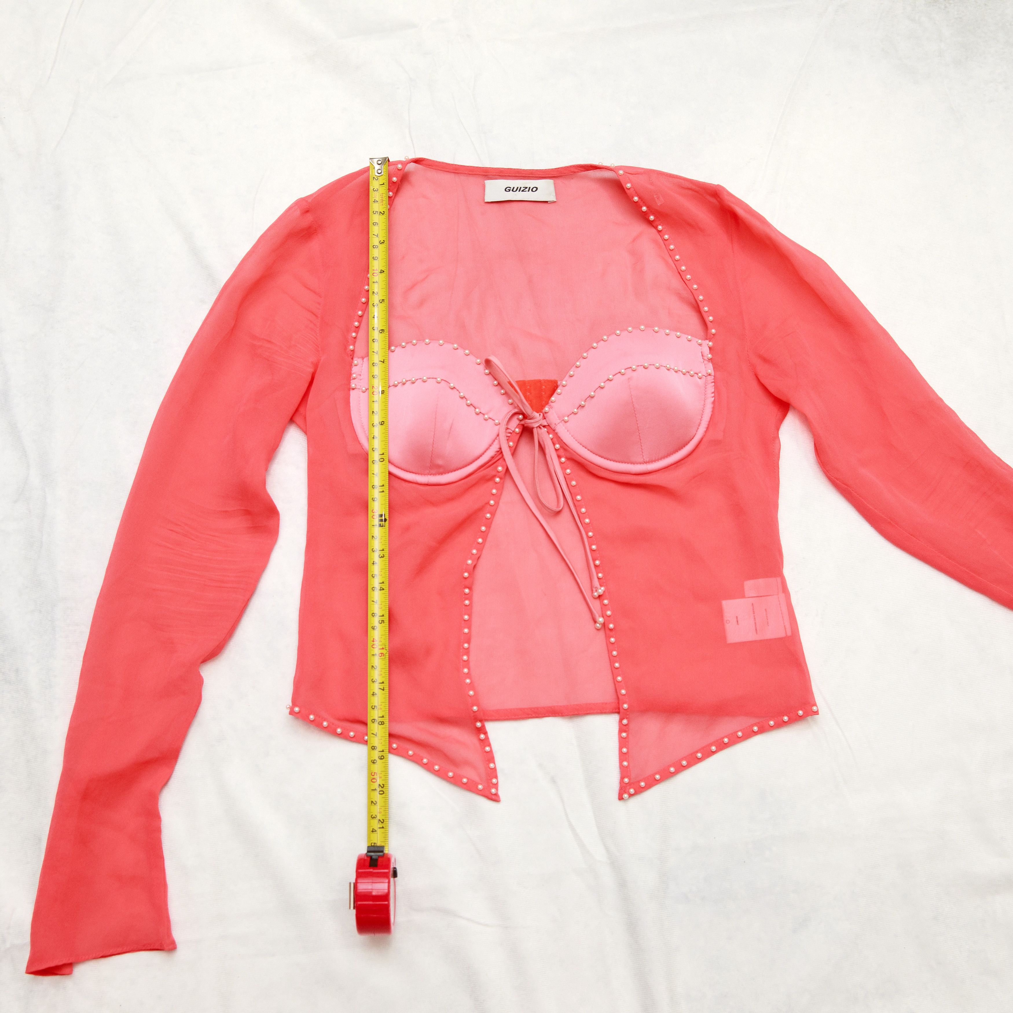Guizio Danielle Guizio Long Sleeve Pearl Trim Top In Punch Silk Size XS / US 0-2 / IT 36-38 - 11 Thumbnail