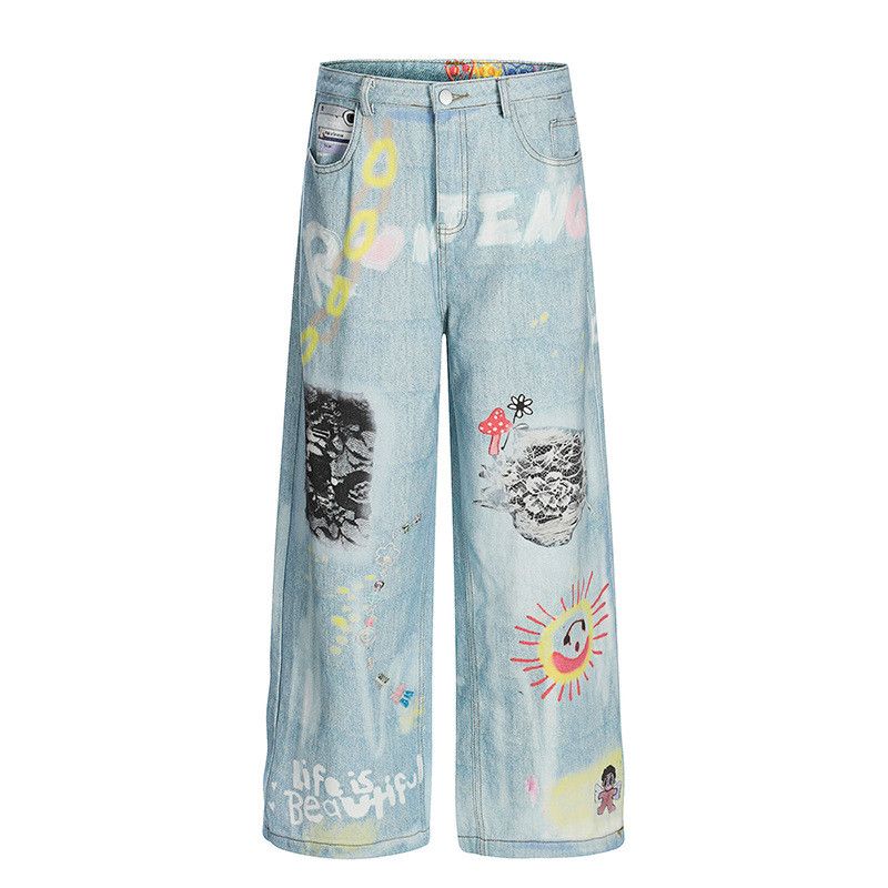 Jean American retro street graffiti jeans for men Size US 32 / EU 48 - 1 Thumbnail