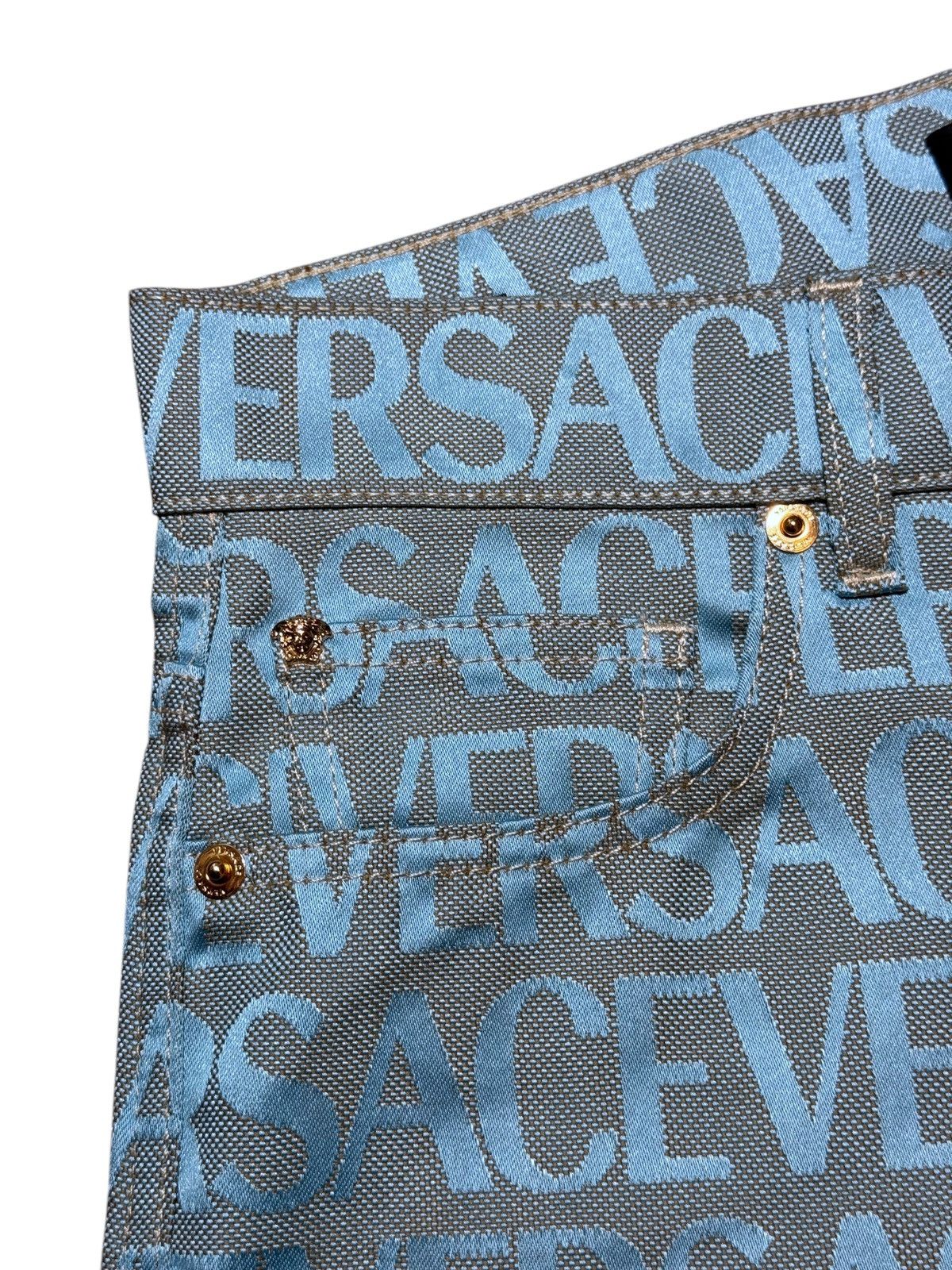 Versace Versace Jeans - Light Blue All-Over Logo Print Size US 29 - 3 Thumbnail