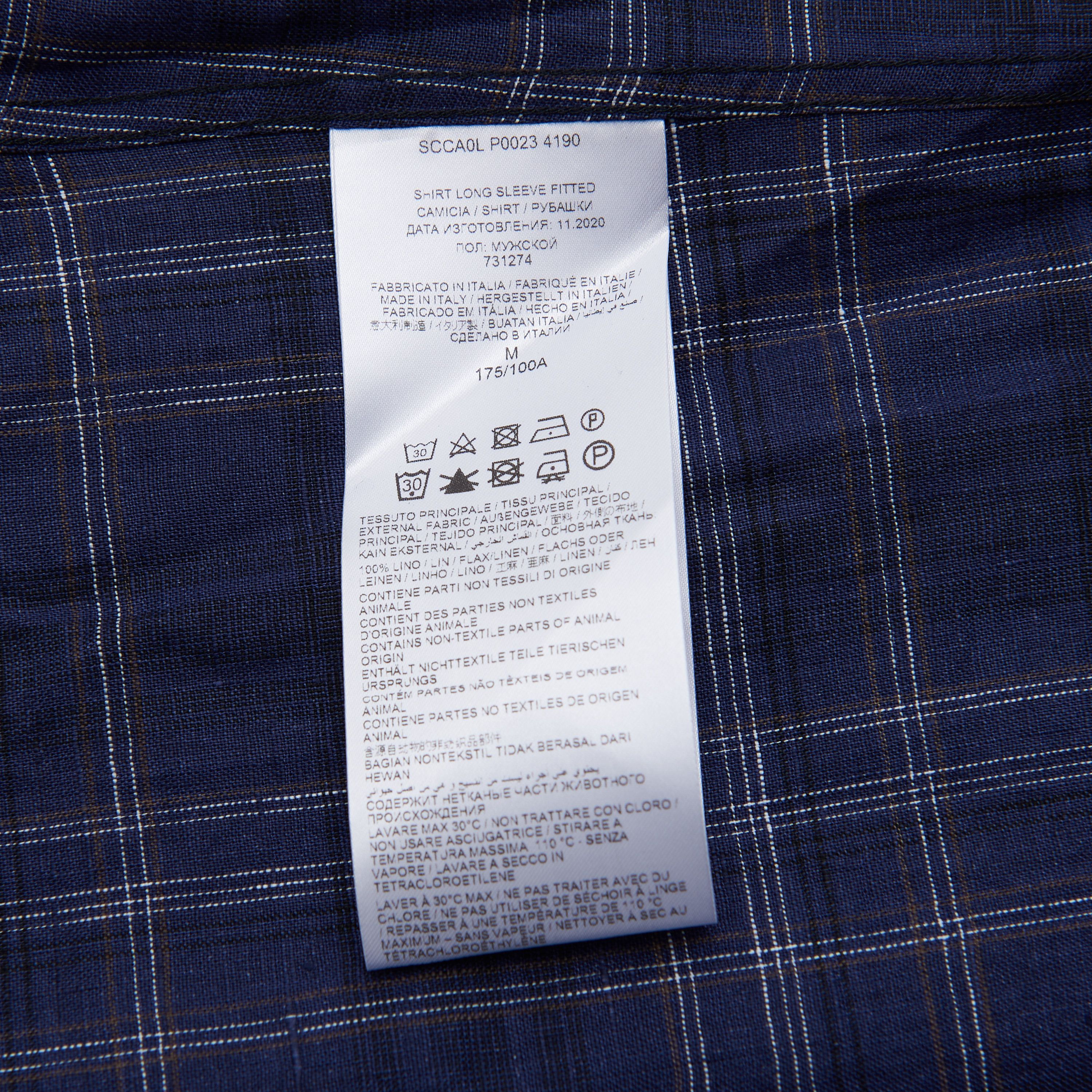 Brioni Longsleeve Fitted Shirt In Checked Blue Linen Size US M / EU 48-50 / 2 - 11 Thumbnail
