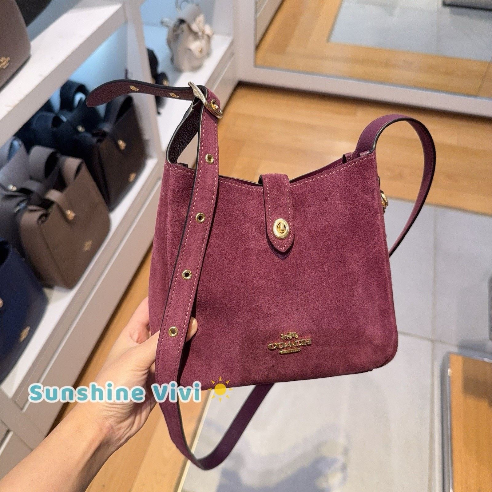 Coach NWT Coach Hadley Mini Bag Suede Maroon Purple CDB00 Size ONE SIZE - 1 Thumbnail