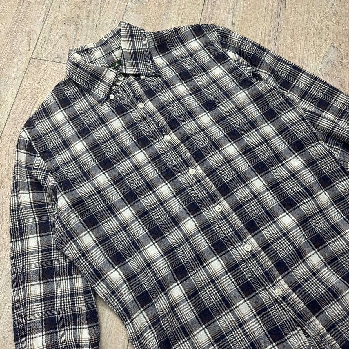 Designer Essential Fred Perry Navy Checkered Slim Fit Button Up Shirt Size US M / EU 48-50 / 2 - 2 Thumbnail