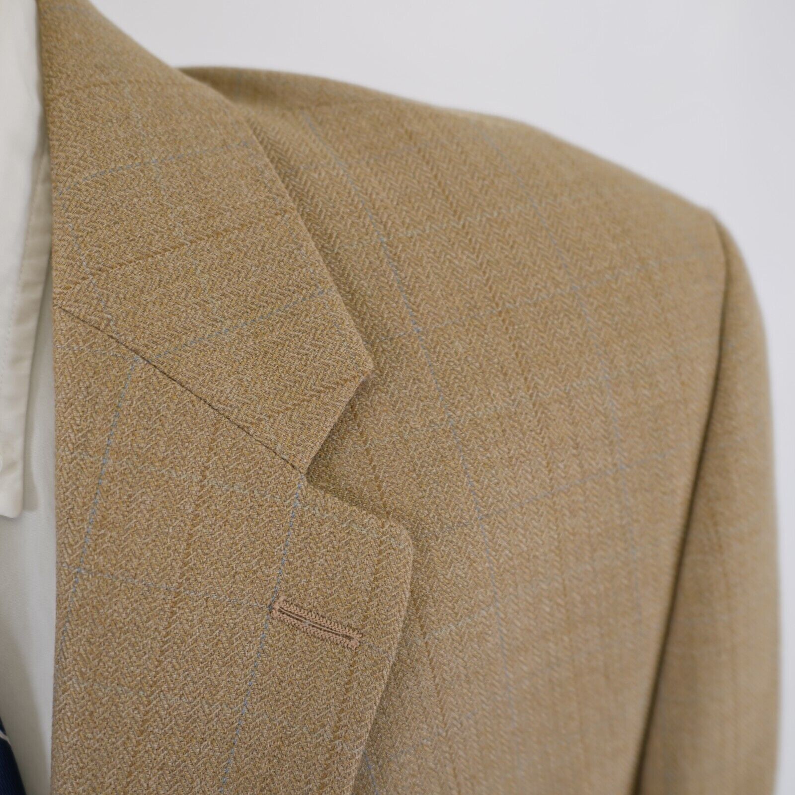 Chaps Ralph Lauren Chaps Ralph Lauren Tweed Wool Tan Herringbone Blue Windowpan Size 42R - 2 Thumbnail