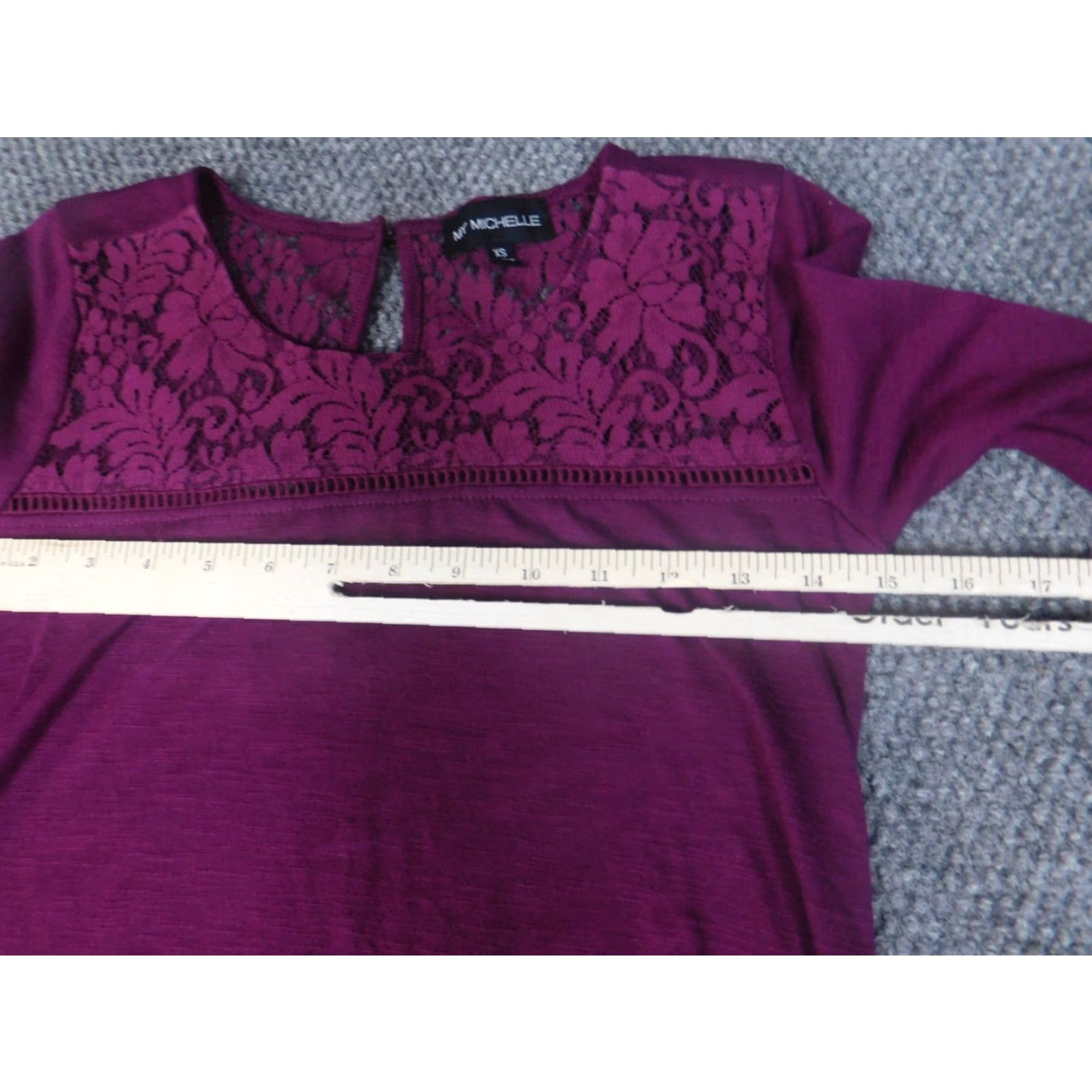 Vintage My Michelle Blouse Womens XS Purple Crew Neck Pullover Stretch Floral Button Casual Basic Crew Neck Flower Stretch Regular Satin? Size XS / US 0-2 / IT 36-38 - 6 Thumbnail