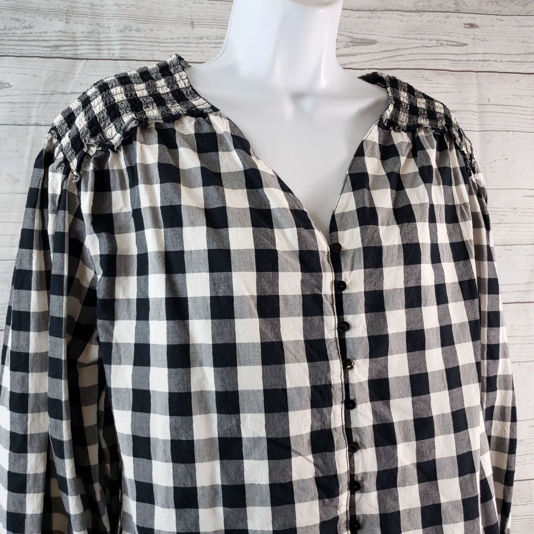 Vintage A New Day Women's Button Front Shirt Sz Large Black Checkered Cotton Long Sleeve Shirt Size L / US 10 / IT 46 - 2 Thumbnail