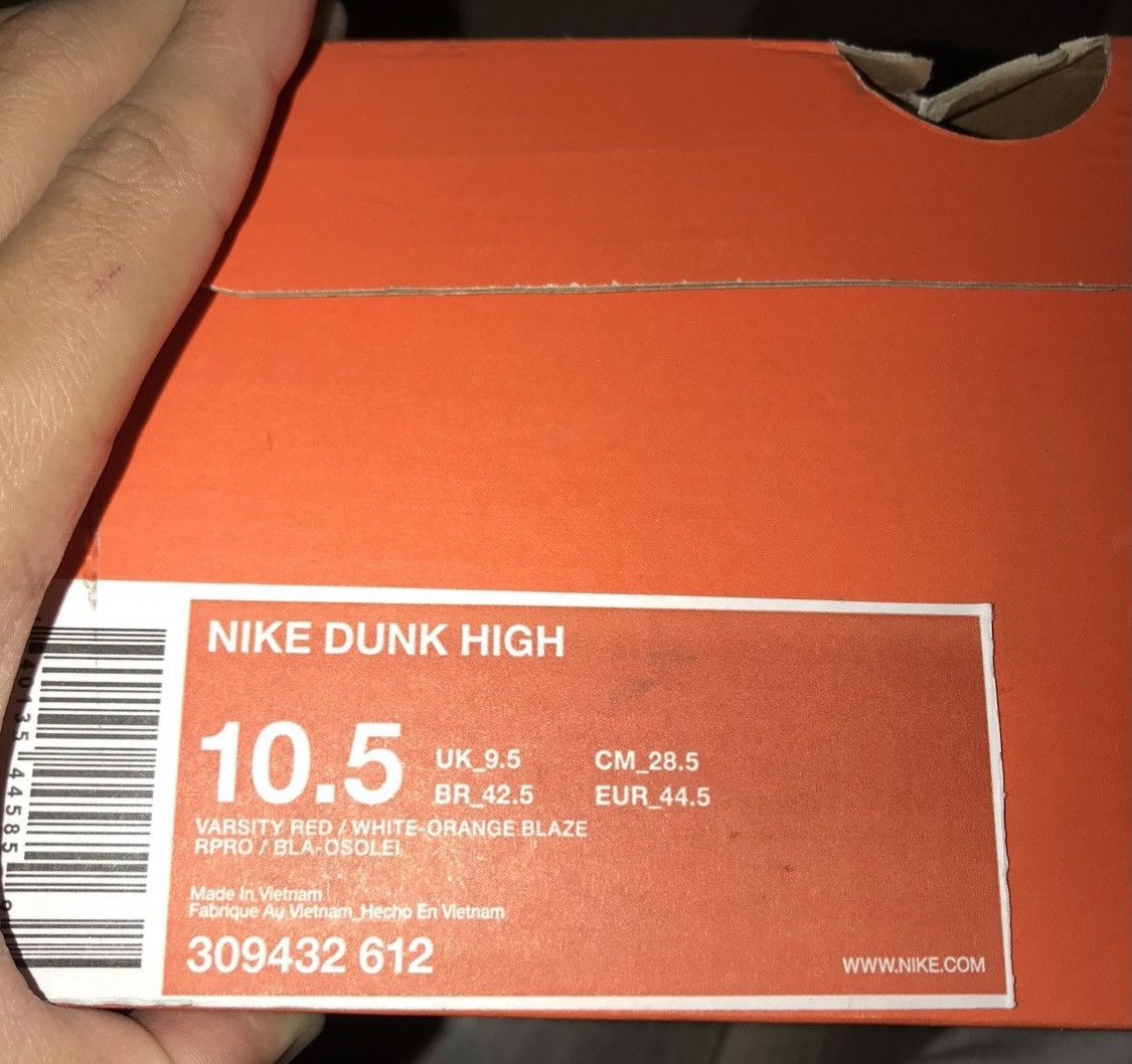 Nike Nike Dunk High Varsity Red Orange Blaze 2007 men’s size 10.5 Size US 10.5 / EU 43-44 - 5 Thumbnail