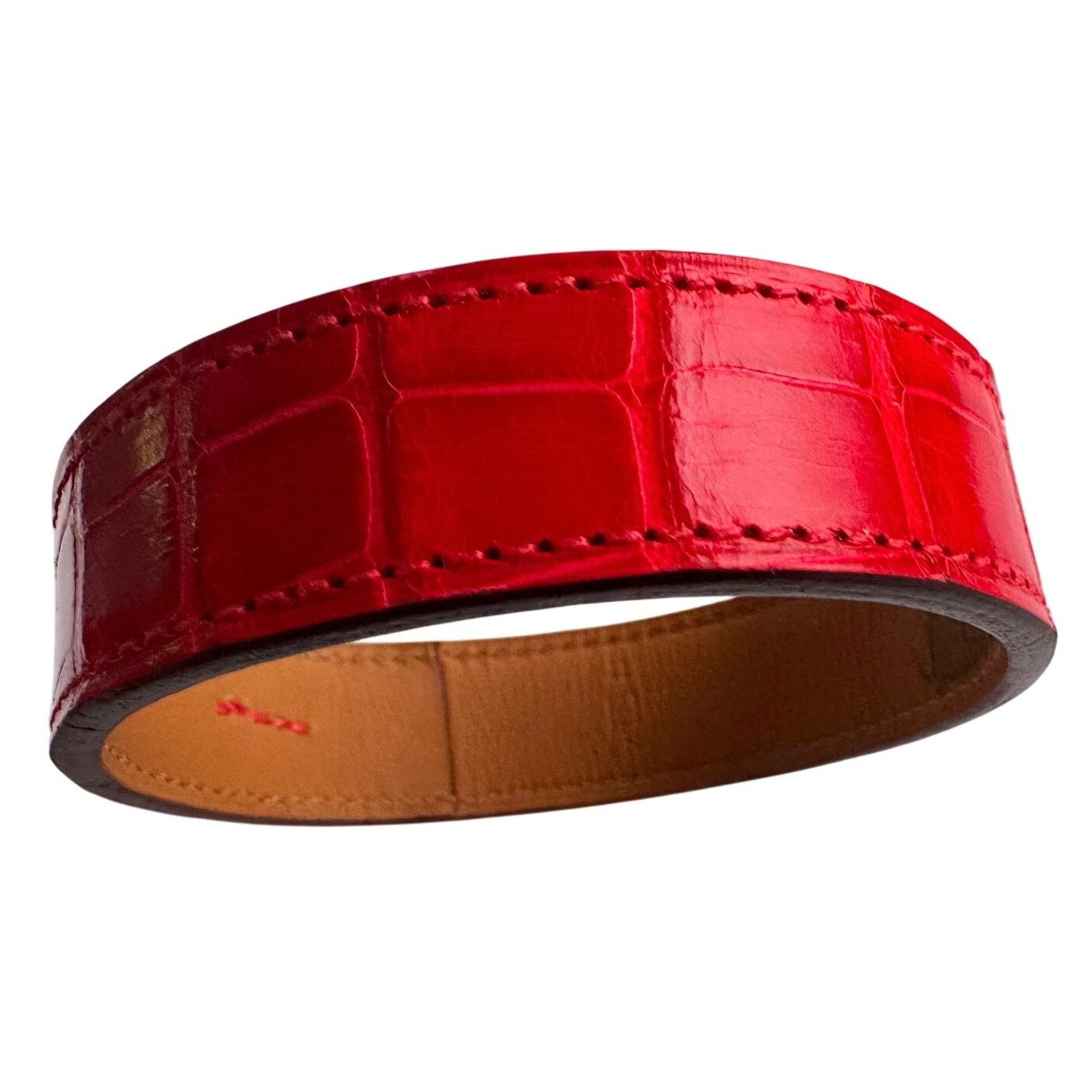 Hermes Hermes Red Croc Embossed Leather Bangle Bracelet Size ONE SIZE - 1 Thumbnail