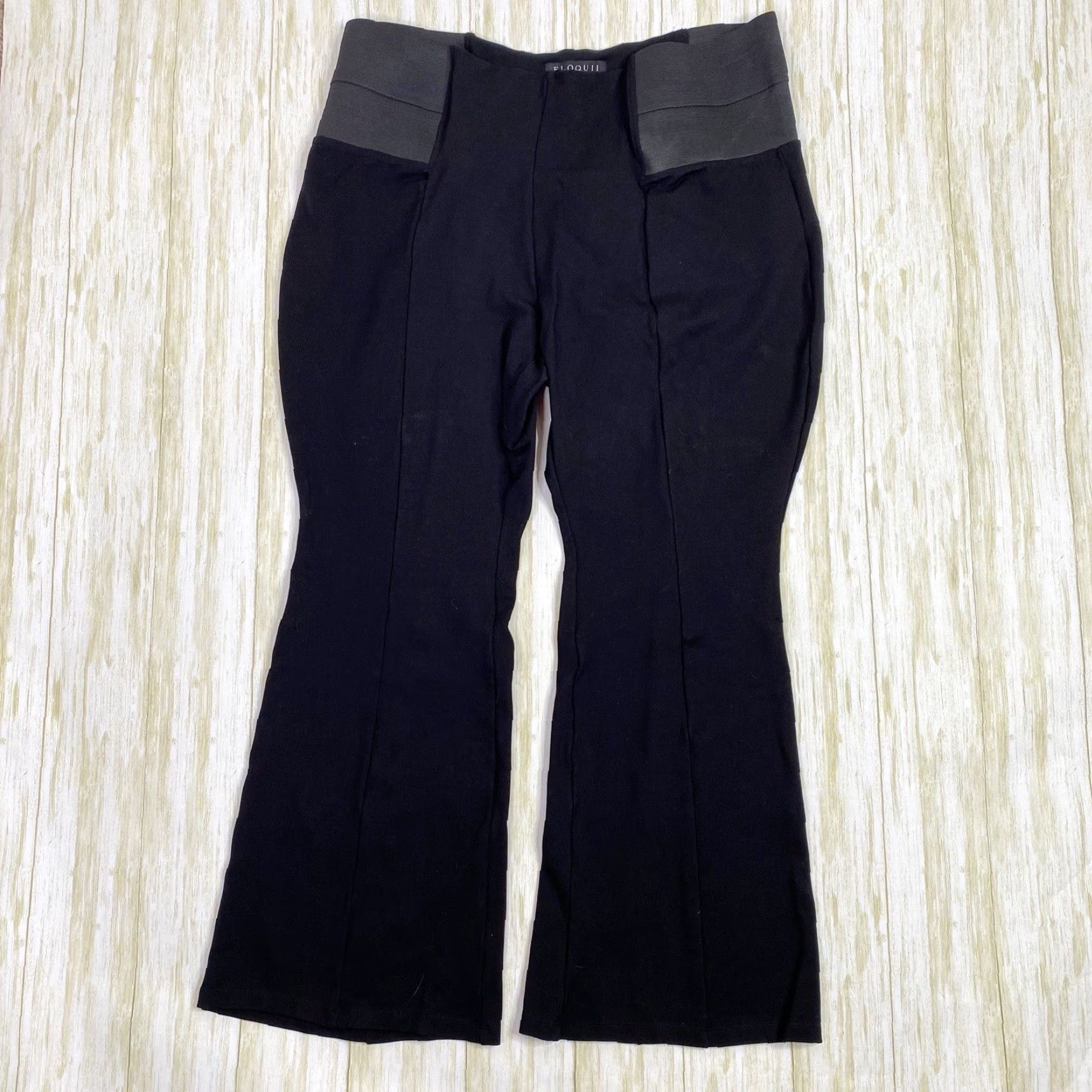 VINTAGE Eloquii Womens Plus Black Flawless Flare Knit Pants Pull On Dress  Pants 24 Womens Black