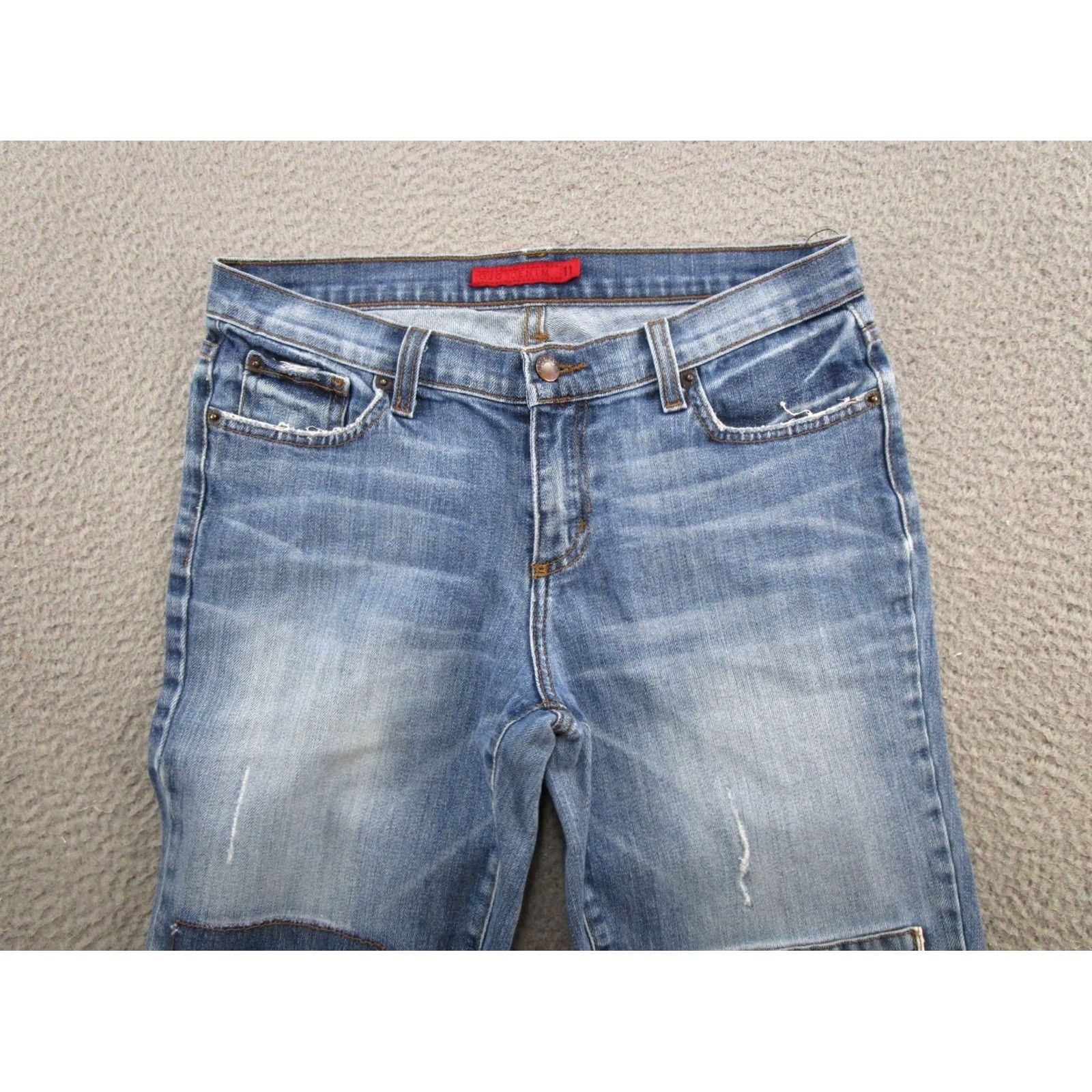 Doublet GjG Women’s Distressed Jeans Junior Size 11 Straight Mid Stretch Denim Blue 5-Pocket Design Vintage: No Adults Womens Size 32" / US 10 / IT 46 - 3 Thumbnail