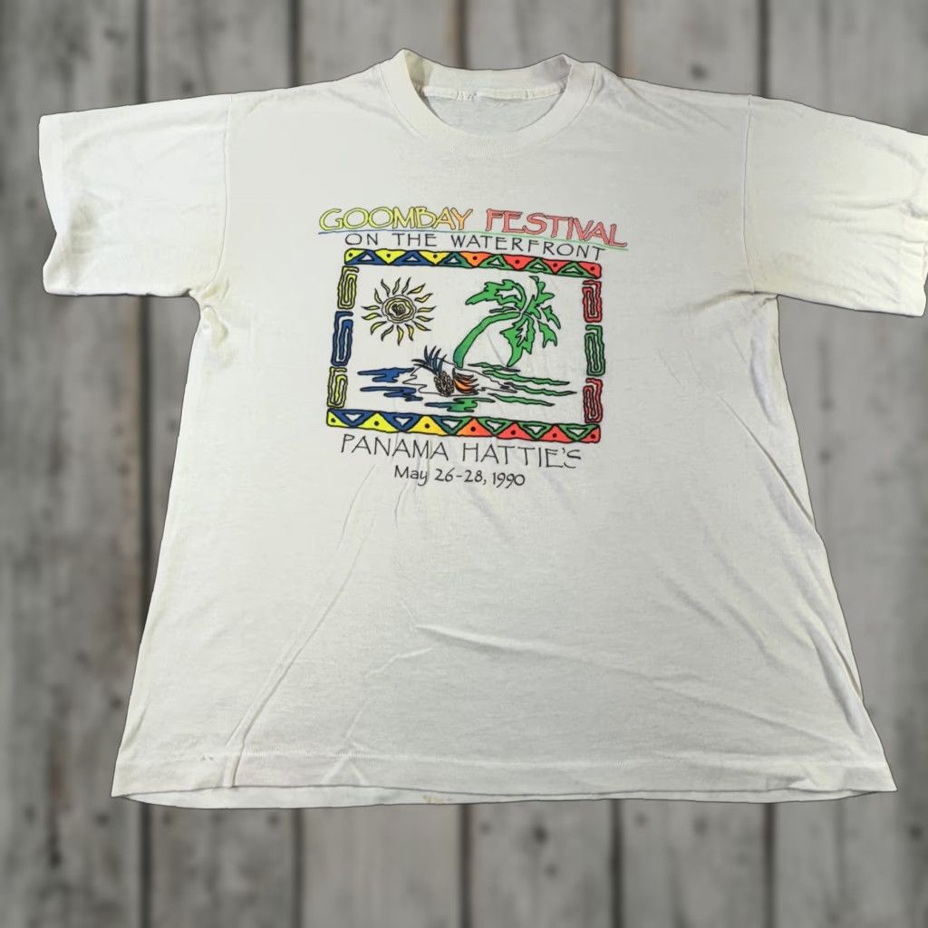Vintage VINTAGE 1990s Goombay Festival T-Shirt Mens Large Cotton White Tropical Festival Graphic Print 90s Size US L / EU 52-54 / 3 - 1 Thumbnail