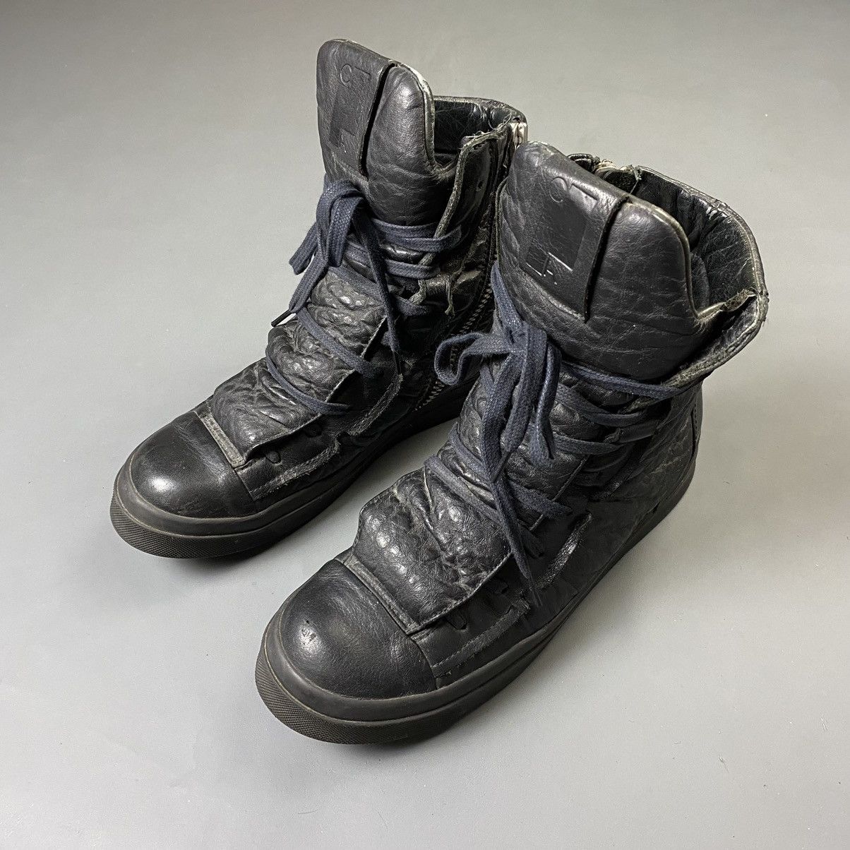image of Cinzia Araia - High-Top Leather Sneakers in Black, Men's (Size 7)