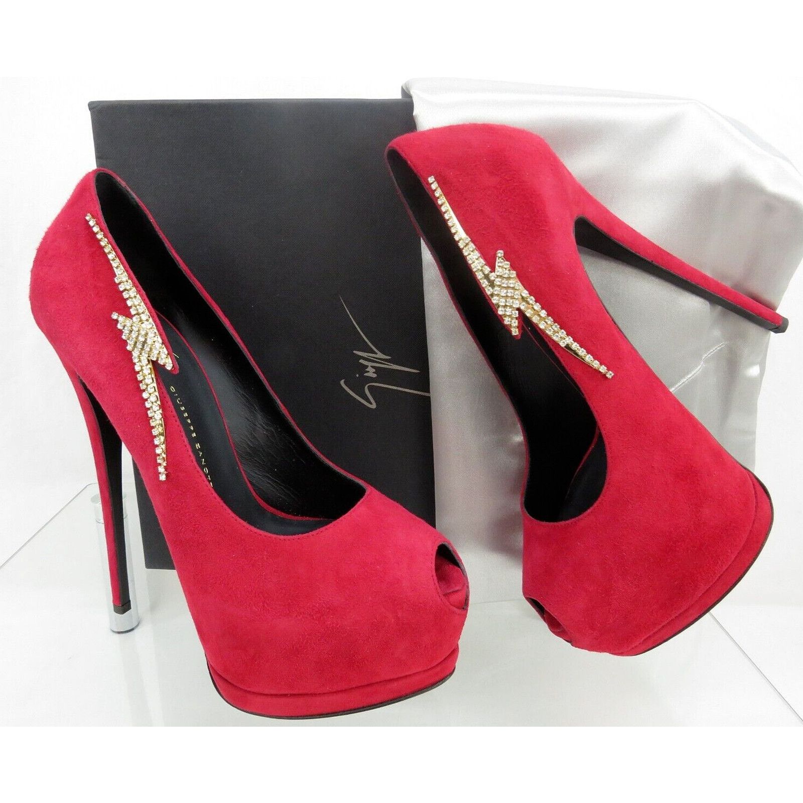 Giuseppe Zanotti SHARON 115 RED SUEDE CRYSTALS LIGHTNING PLATFORM PUMPS 39 Size US 9 / IT 39 - 1 Thumbnail