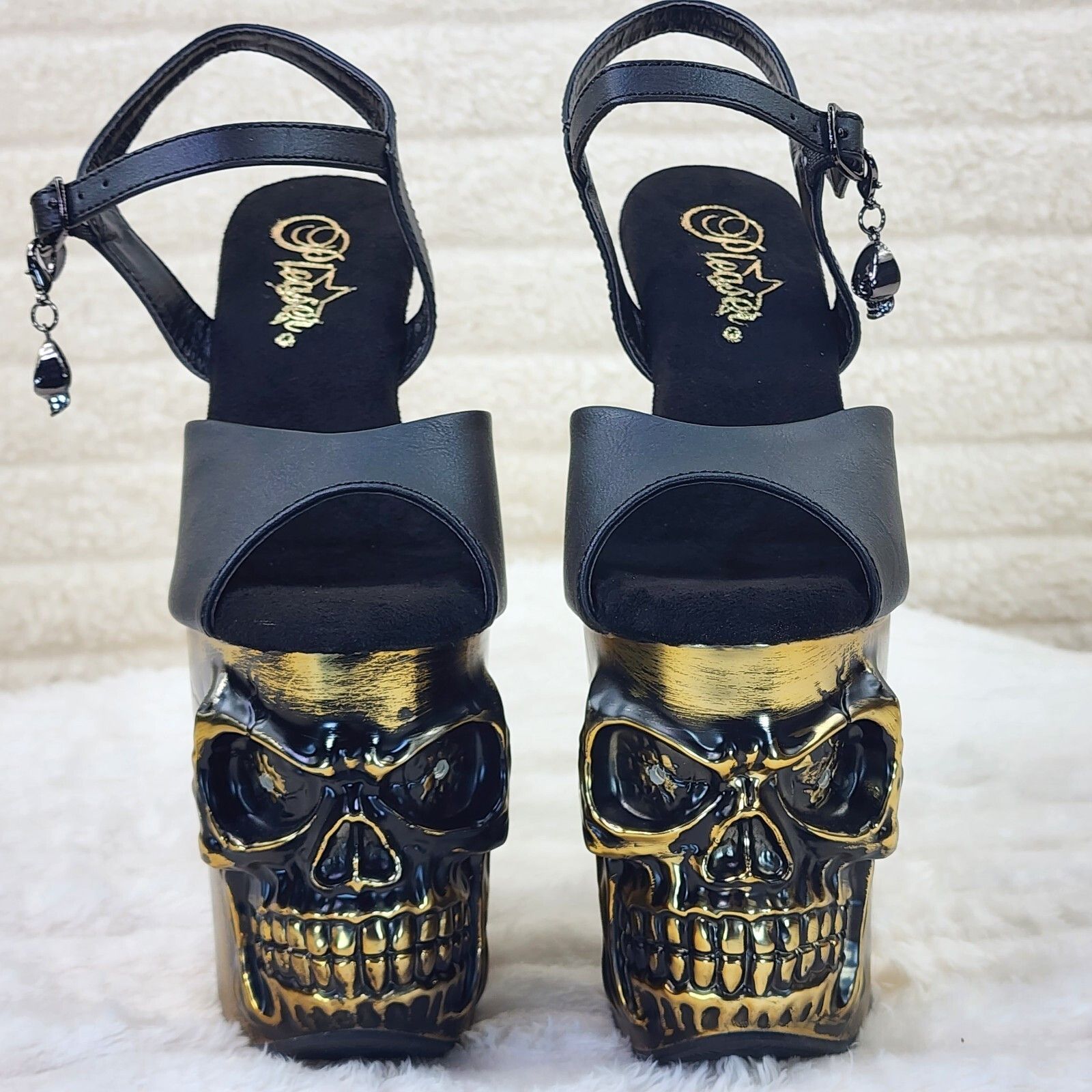Other Rapture Black Matte Gold Brass Skull & Bones 8" High Heel Pl Size US 7 / IT 37 - 6 Thumbnail