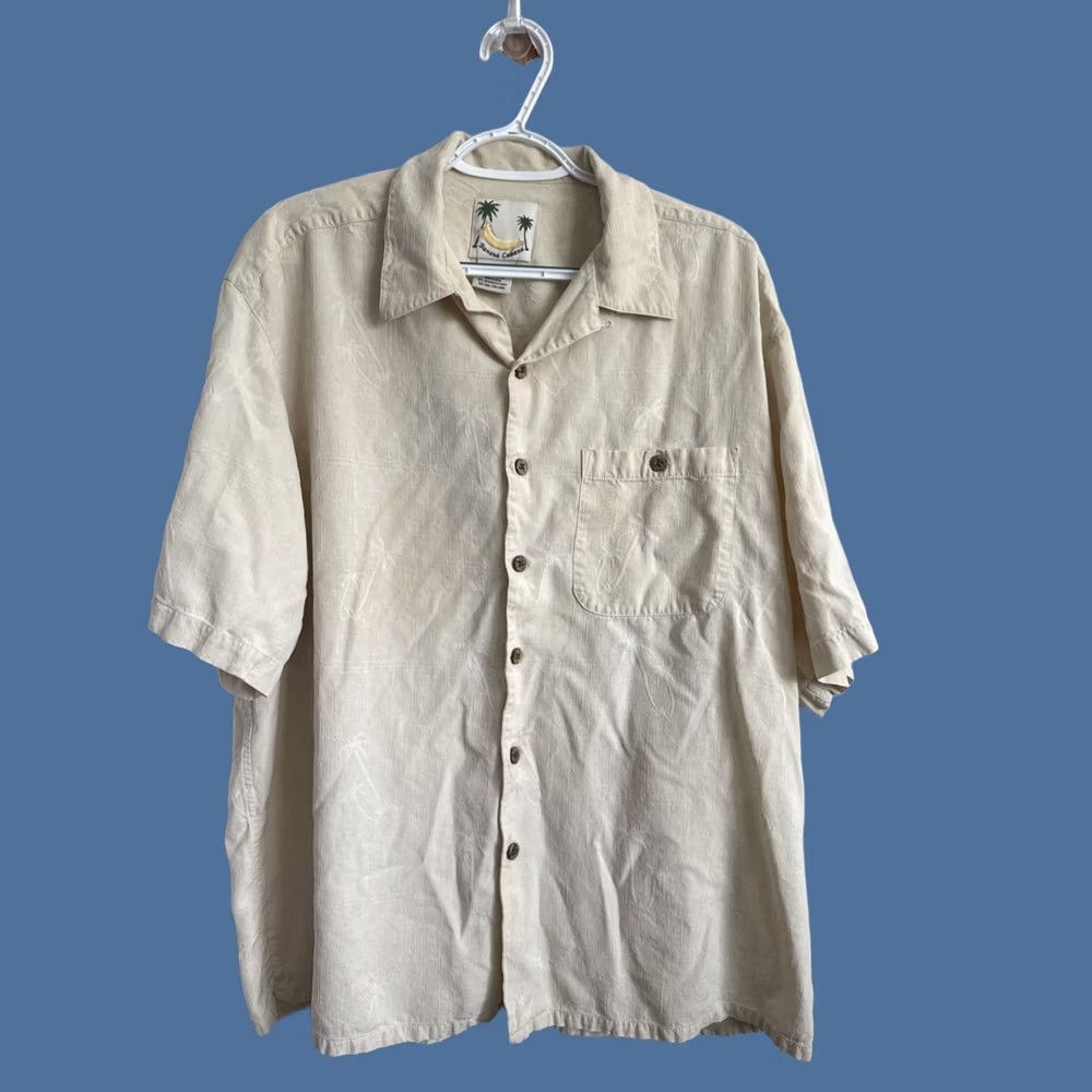 Vintage VINTAGE Banana Cabana Shirt Mens XL Ivory Silk Short Sleeve Button-Up Beach Vacation 100% Silk Size US XL / EU 56 / 4 - 1 Thumbnail