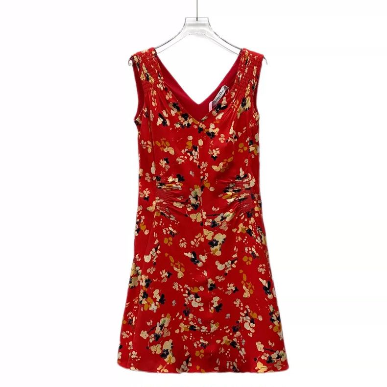 Dior Dior Red painting pigment printed silk V-neck dress 2504-Ne Size XS / US 0-2 / IT 36-38 - 1 Thumbnail